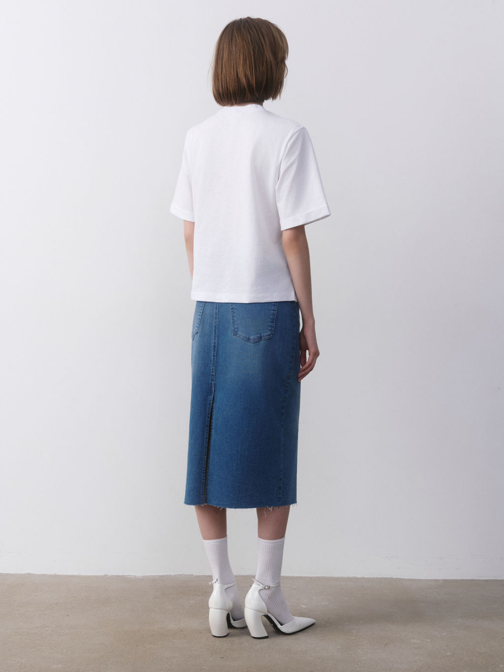 CONTE CON-633 Джинсовая юбка-midi с разрезом и необработанным краем blue