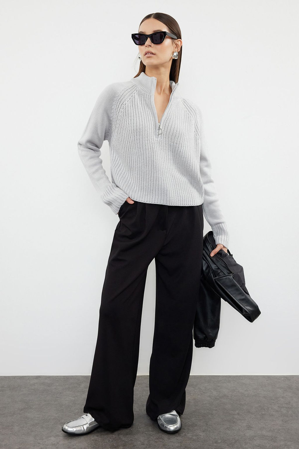 K?rm?z? Crop Fermuarl? Dik Yaka Basic Triko Kazak TWOAW22KZ1632 - Trendyolmilla фото 17