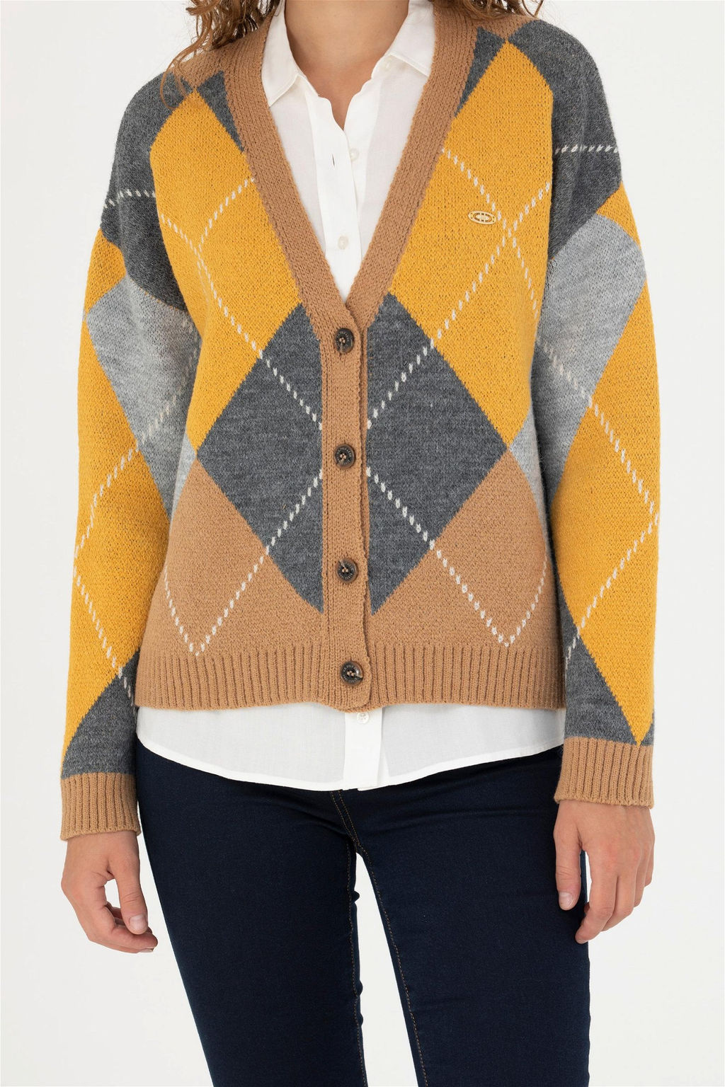 Женский трикотажный кардиган песочного цвета с v-образным вырезом Неожиданная скидка в корзине - U.s. polo assn фото 6