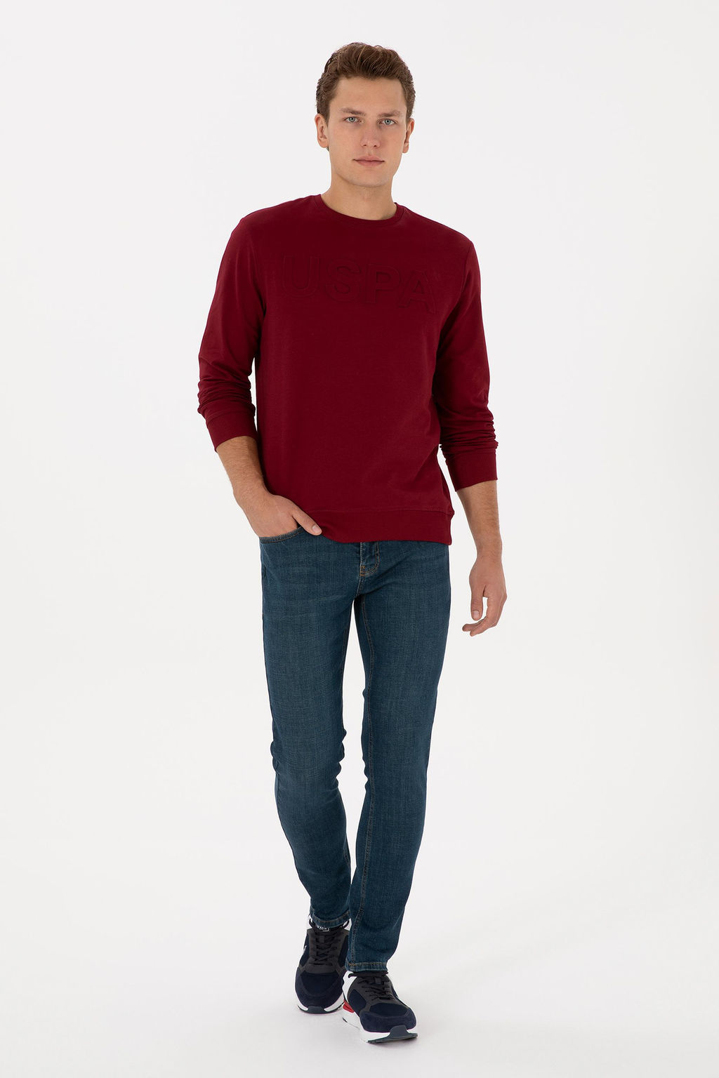 Erkek Bordo Basic Sweatshirt