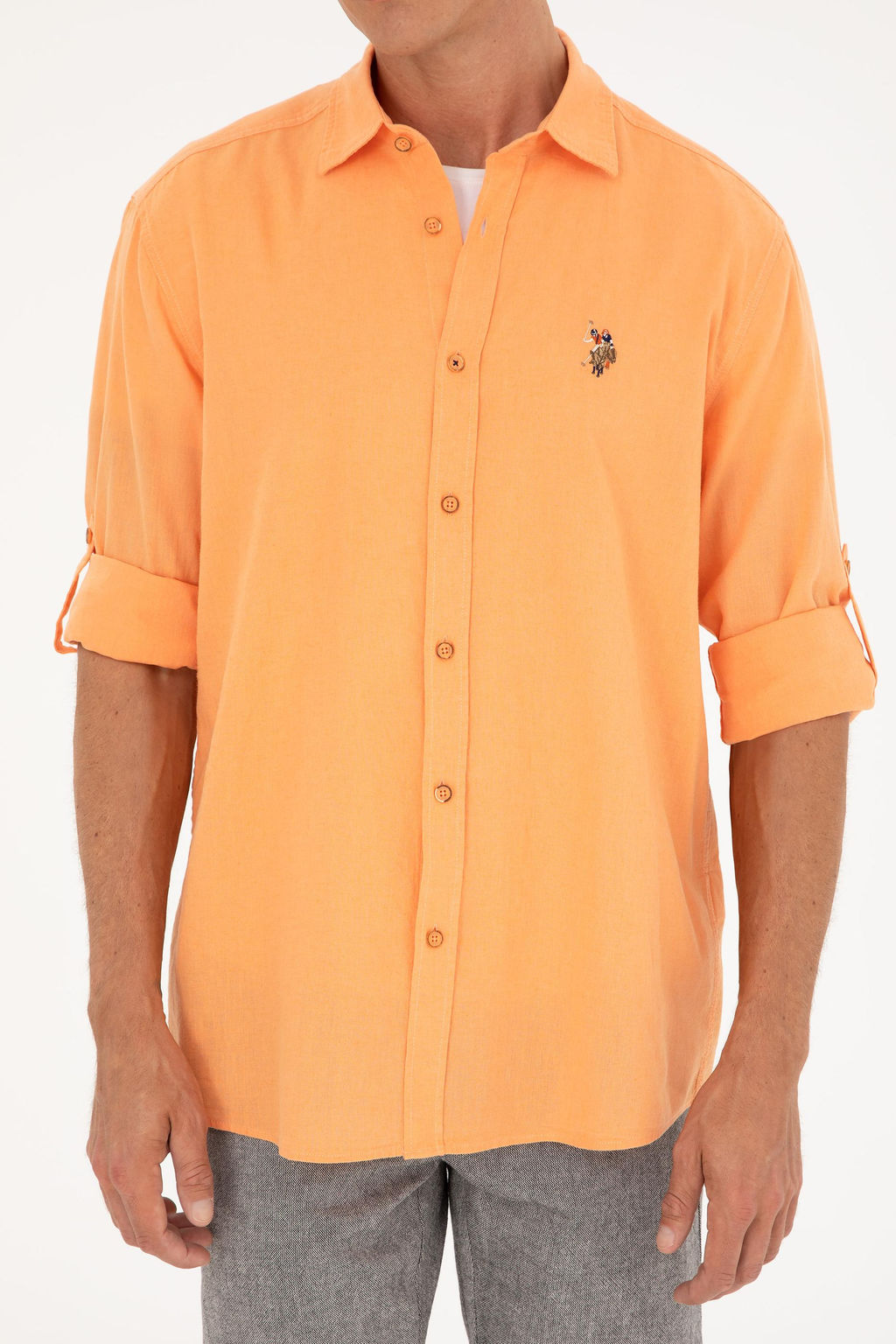 U. S. Polo Assn / Мужская оранжевая базовая рубашка с длинным рукавом - U.s. polo assn фото 13