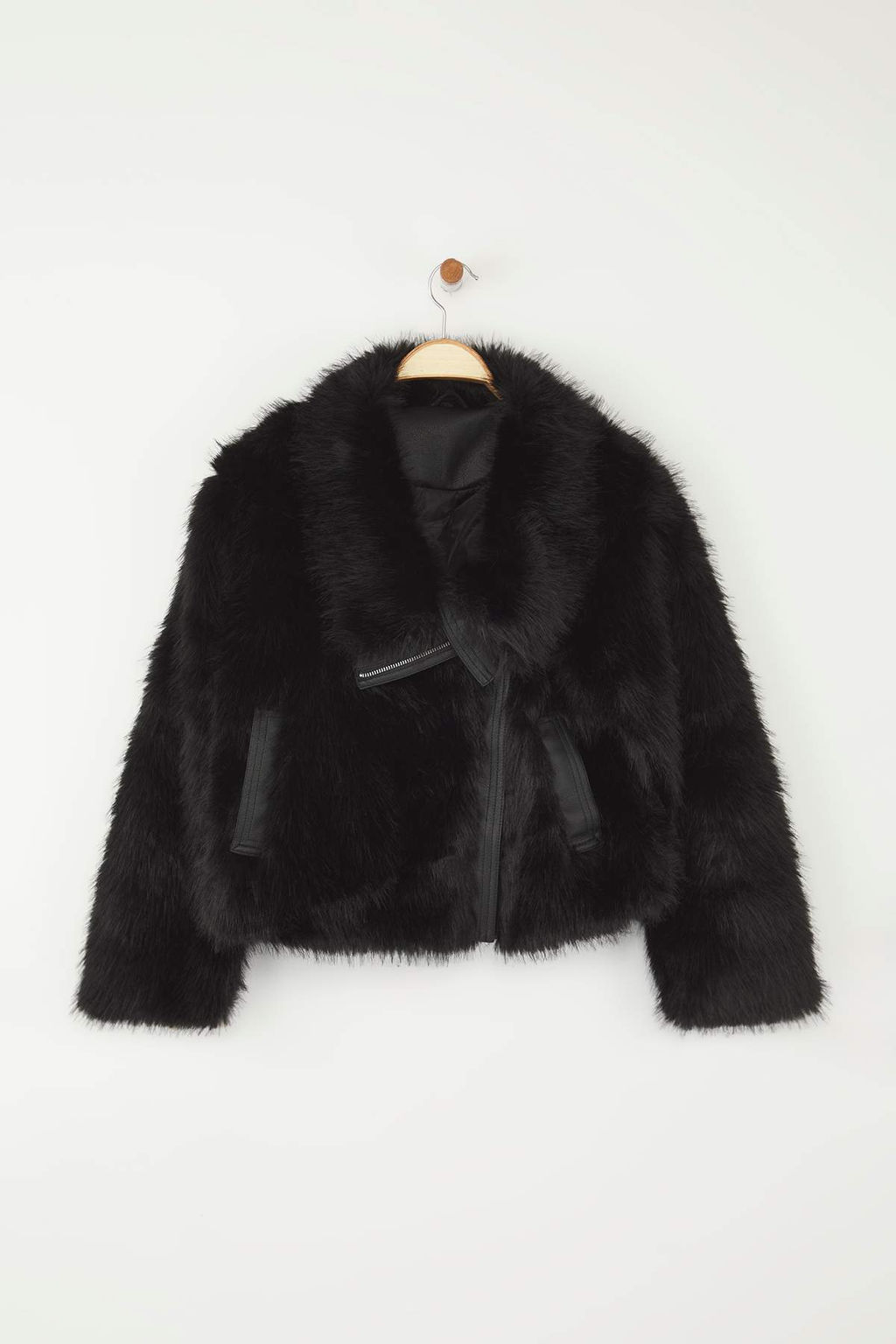 Siyah Oversize Kal?p Kurk Biker Ceket Mont TWOAW26MO00058