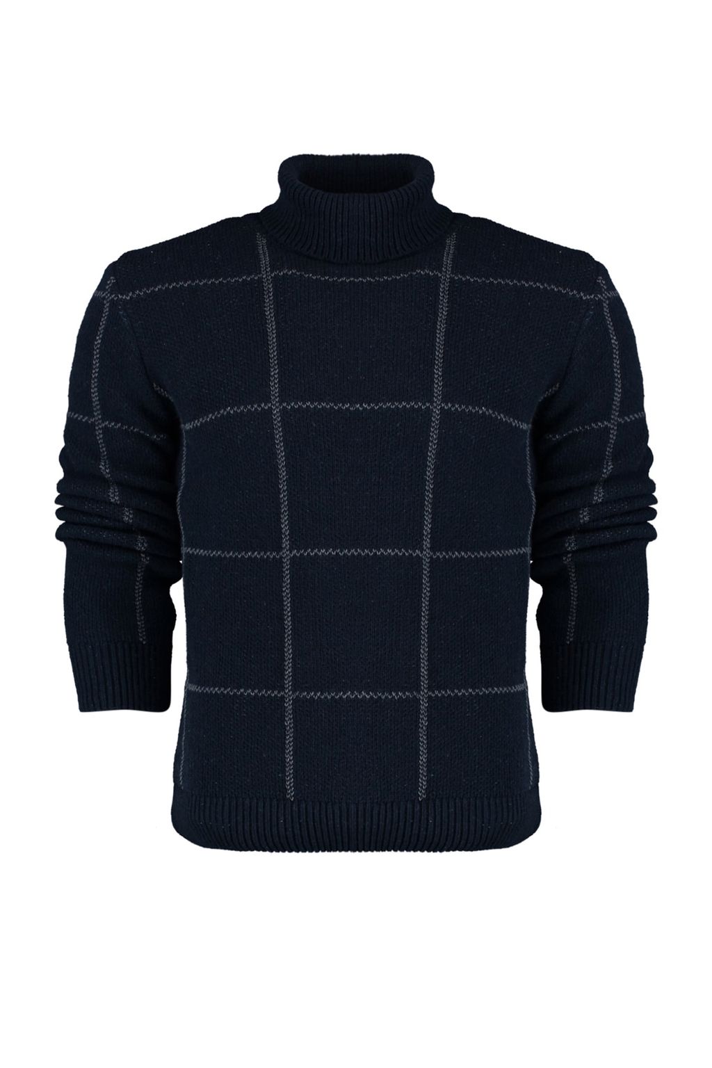 Lacivert Slim Fit Yunlu Bal?kc? Yaka Ekose Desenli Triko Kazak TMNAW21KZ0398 - Trendyolmilla фото 6