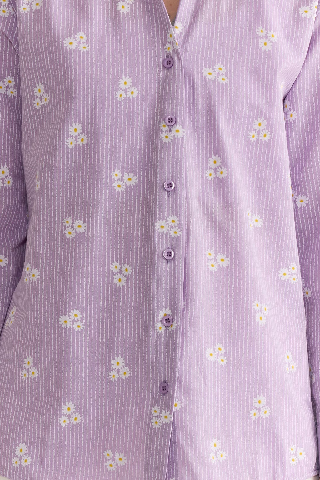 TRENDYOLMILLA Mavi Cizgili Cicek Desenli Pamuklu Oversize Genis Kal?pl Dokuma Gomlek TWOSS23GO00373  фото 16