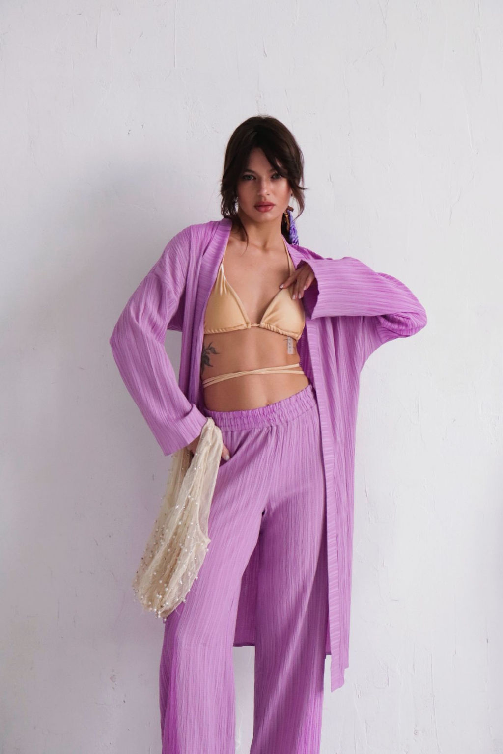 9540 Костюм из кимоно и брюк-палаццо сиреневый - Martichelli фото 5