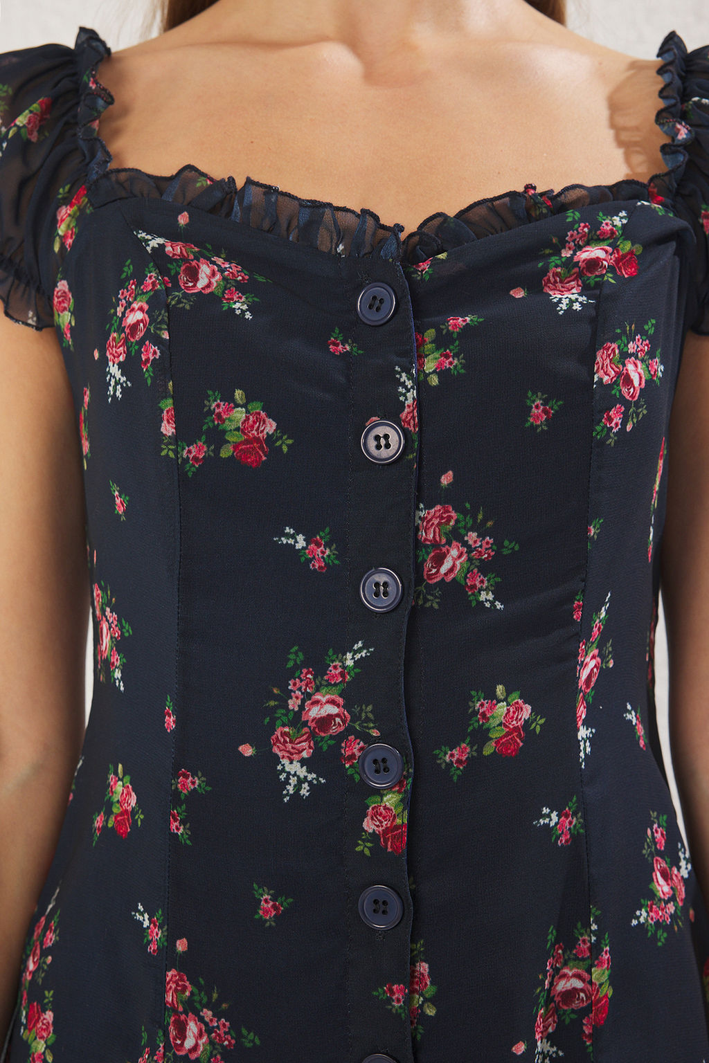 TRENDYOLMILLA Lacivert Cicekli Midi Dokuma Elbise TWOSS25EL00563  фото 14