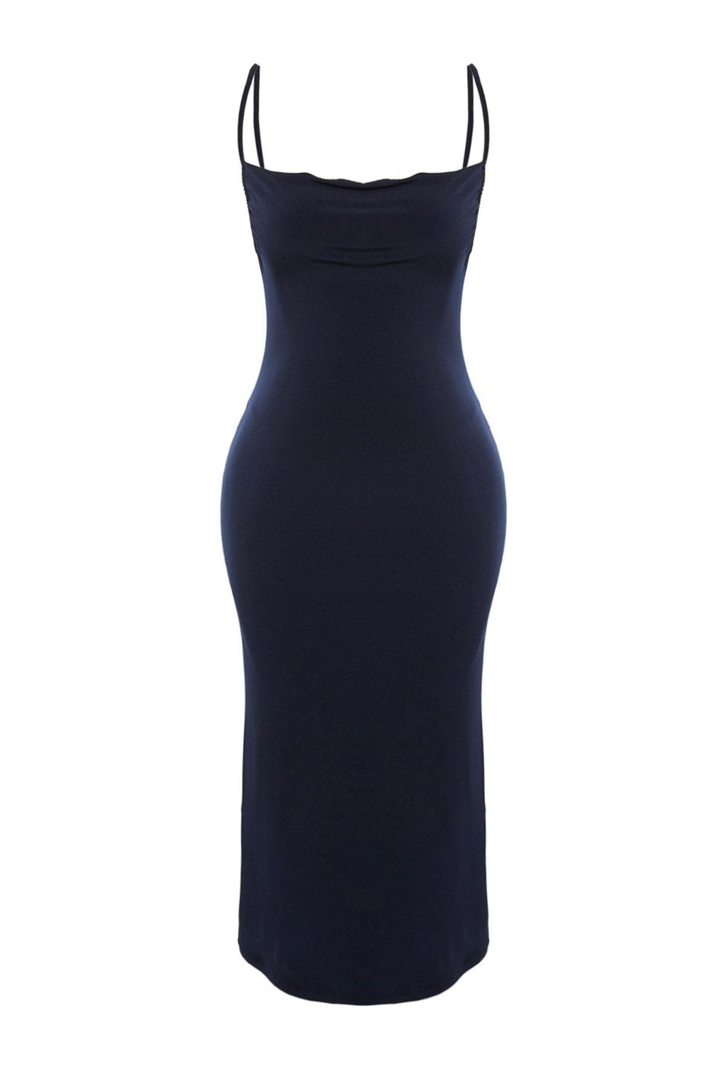 TRENDYOLMILLA Siyah Vucuda Oturan Degaje Yaka Midi Ask?l? Esnek Orme Midi Kalem Elbise TWOSS19AD0020  фото 6