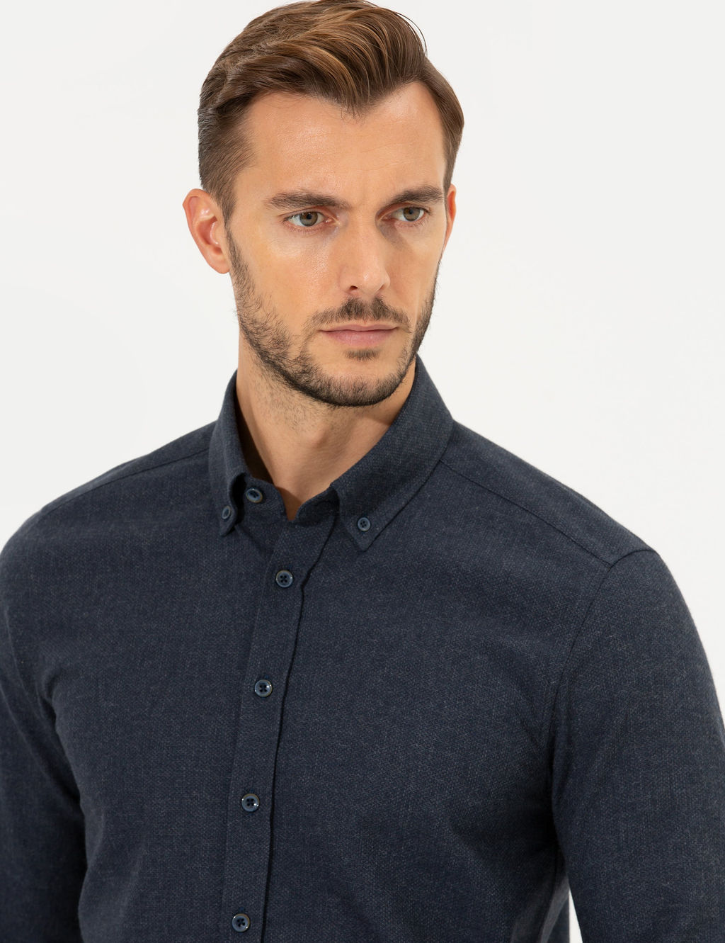 Lacivert Slim Fit Uzun Kollu G_mlek