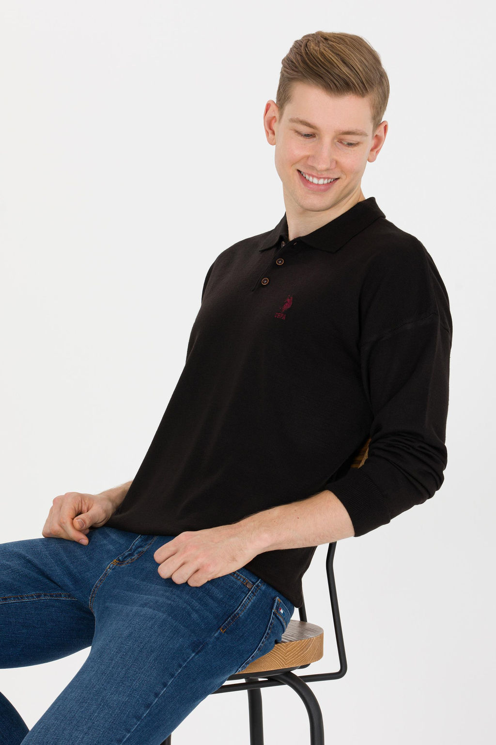 U. S. Polo Assn Мужской черный трикотаж с воротником-поло - U.s. polo assn фото 2