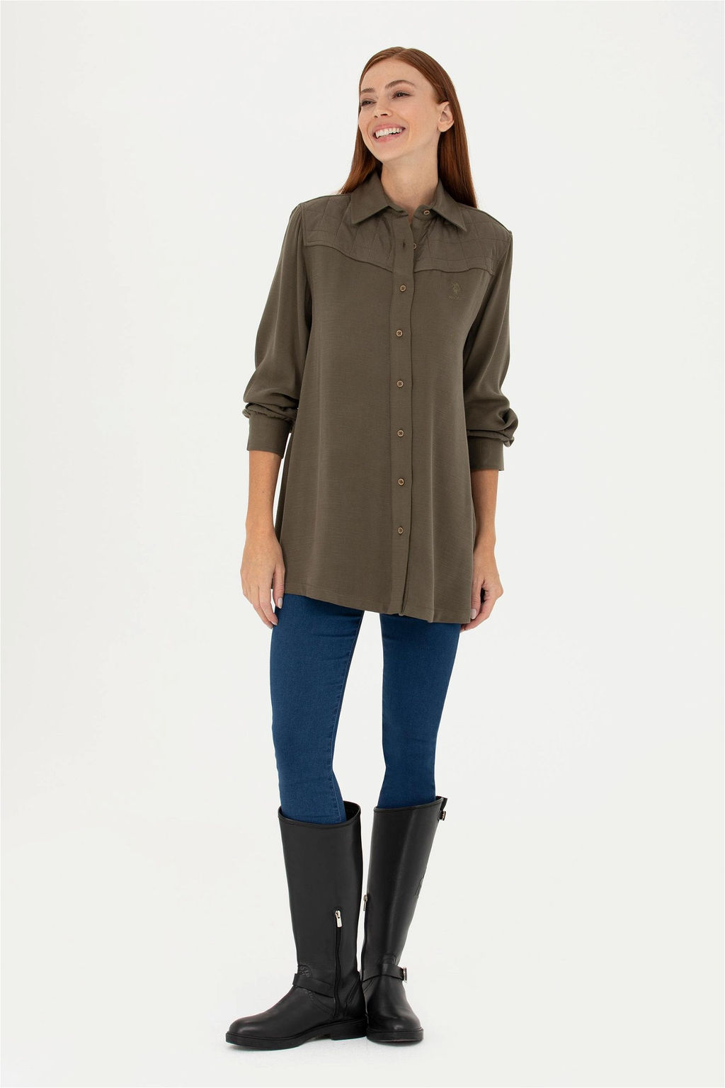 Женская рубашка цвета хаки с длинным рукавом - U.s. polo assn фото 4