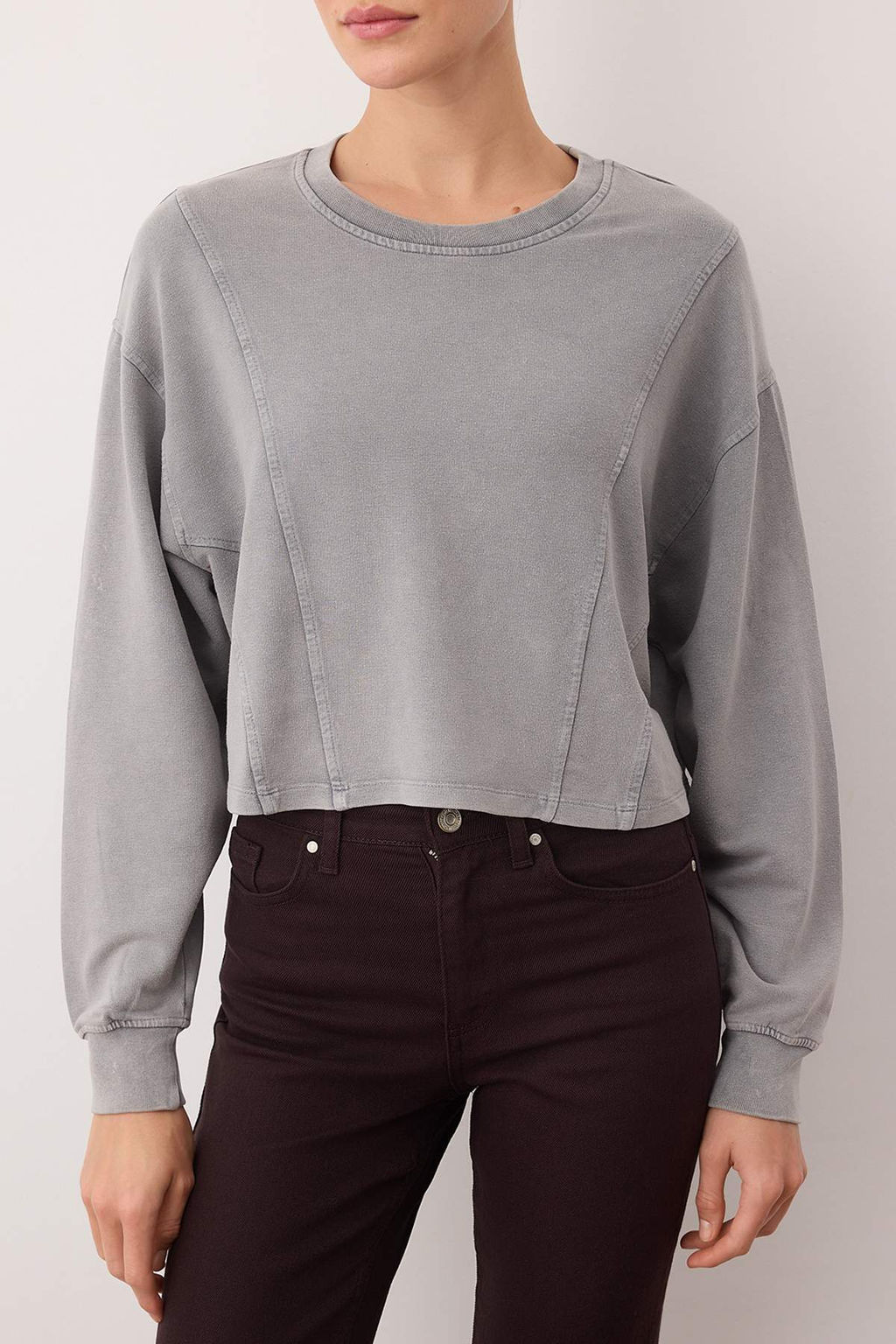 Gri Relaxed/Rahat Kal?p Dikis Detayl? Orme Sweatshirt TWOAW26SW00237 - Trendyolmilla фото 3