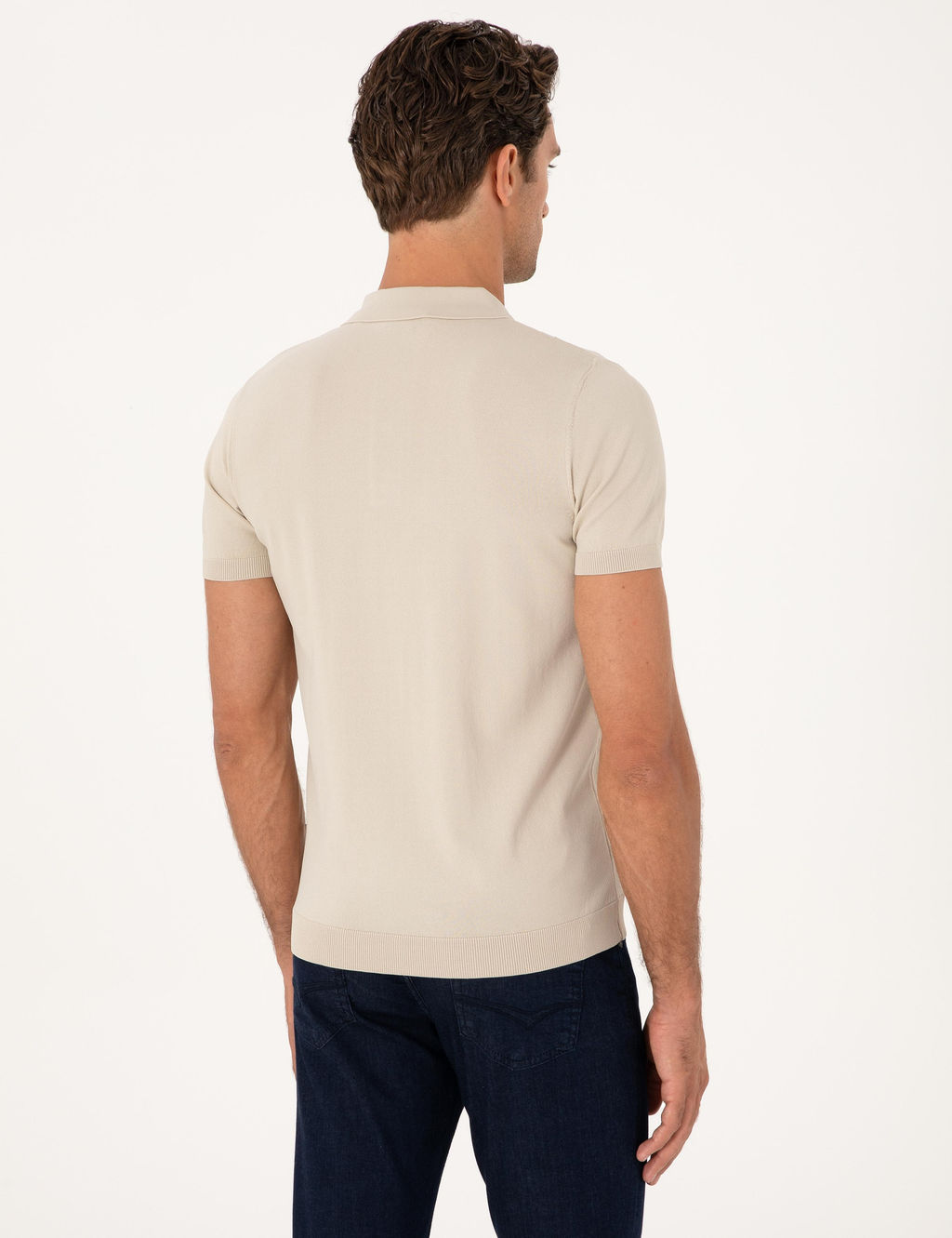 Bej Slim Fit Polo Yaka Triko T-shirt