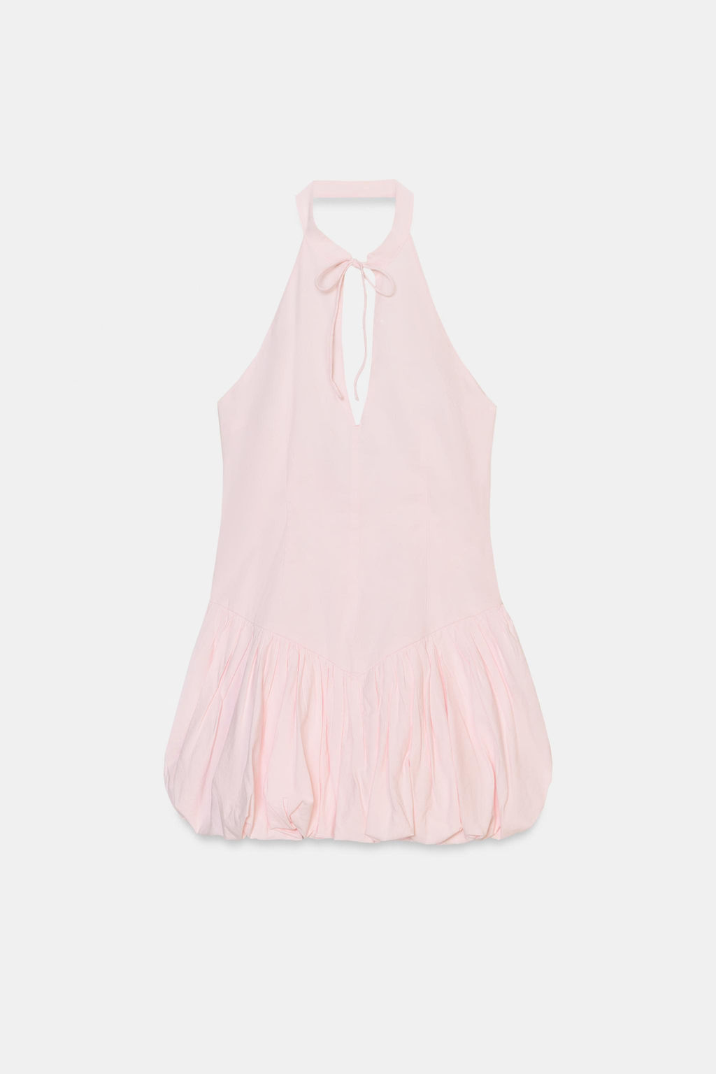 VESTIDO CORTO POPEL?N HALTER GLOBO / Rosa claro