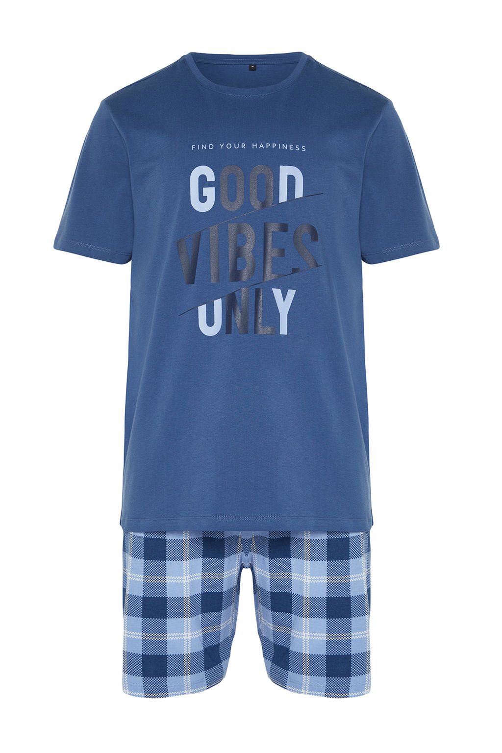 TRENDYOL MAN Indigo Ekose Regular Fit Orme Sortlu Pijama Tak?m? TMNSS24PT00026 - Trendyolmilla фото 7