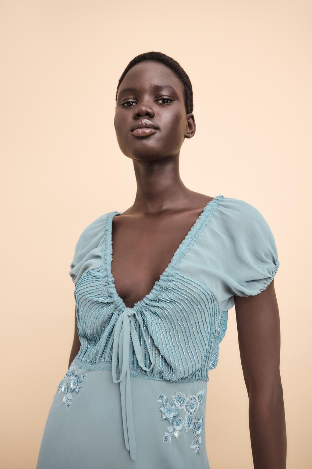EMBROIDERED DRESS WITH SEQUIN AND BEAD EMBELLISHMENT - Zara фото 2