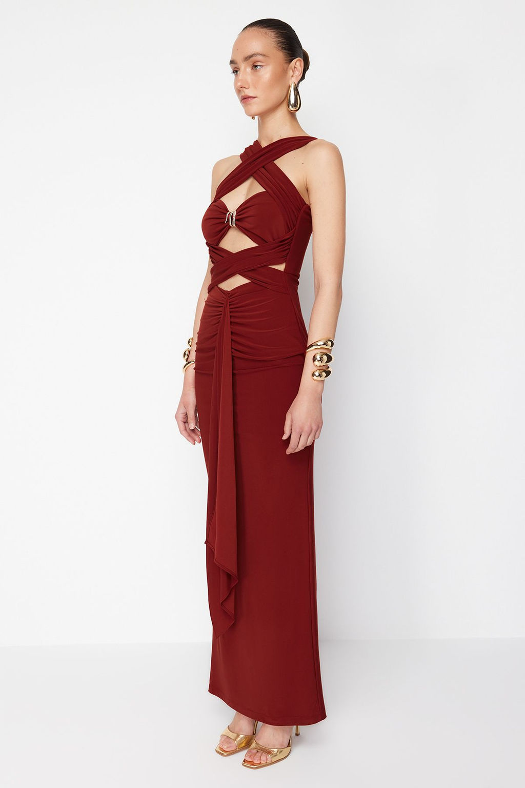 TRENDYOLMILLA X Zeynep Tosun Kiremit Cut Outlu Y?lan Aksesuar Detayl? Abiye & Mezuniyet Elbisesi TCLSS24AE00000  фото 4