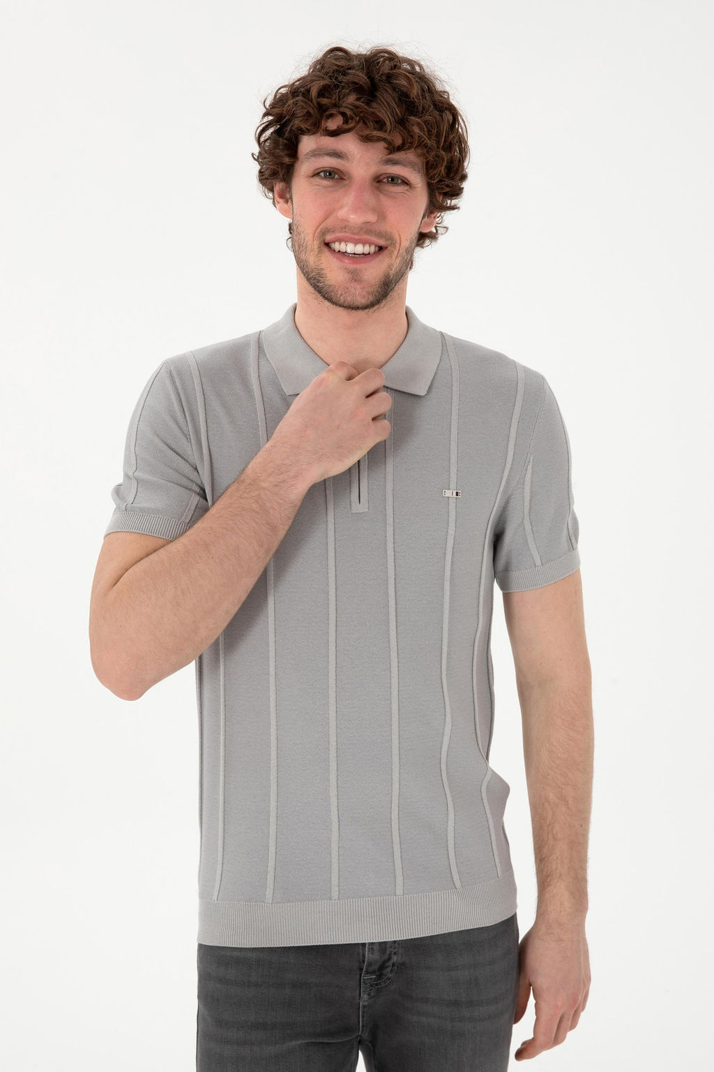 Erkek Slim Fit Polo Yaka A__k Gri Ti__rt - U.s. polo assn фото 3