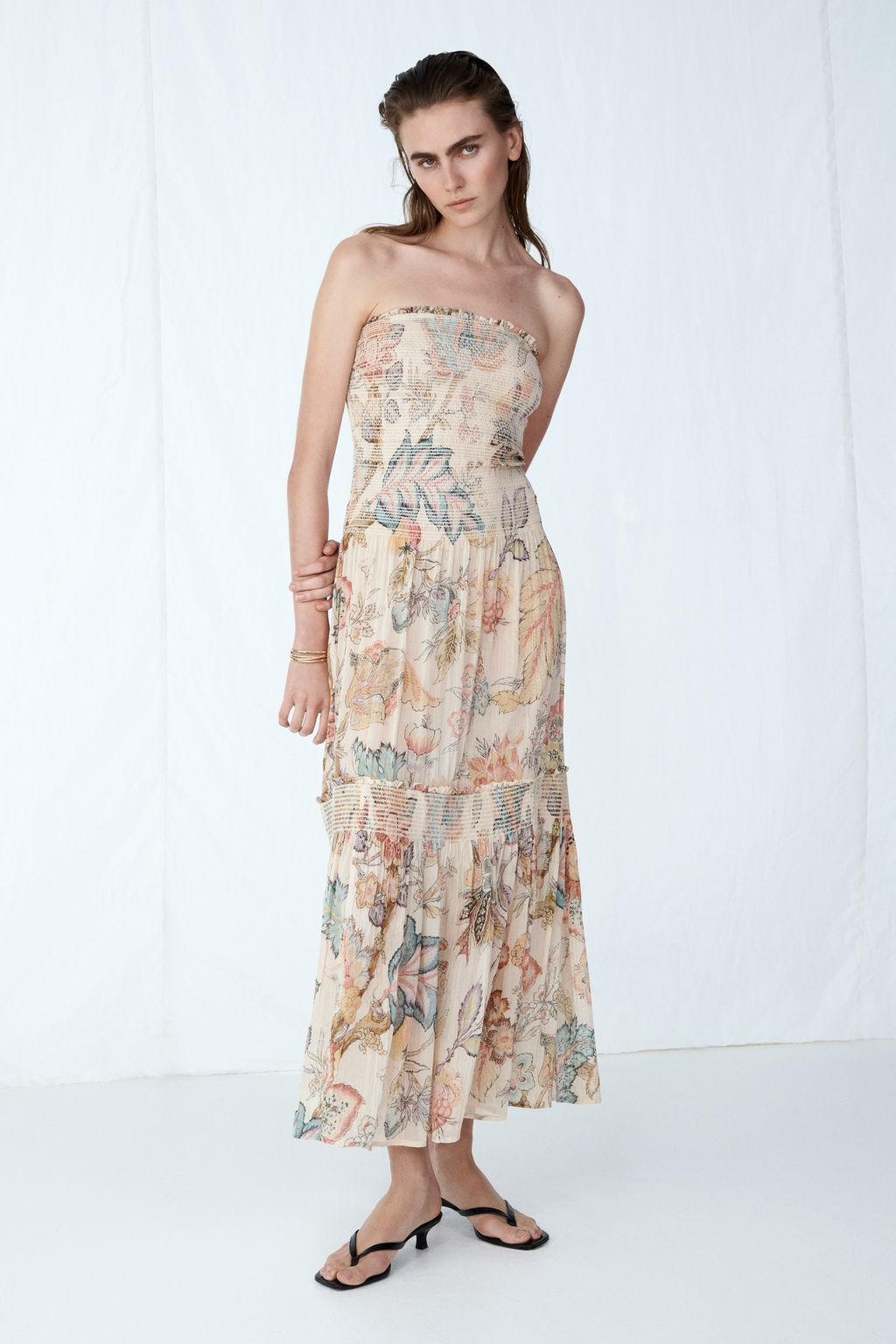 Vestido bandeau con cuerpo nido de abeja - H&m фото 3