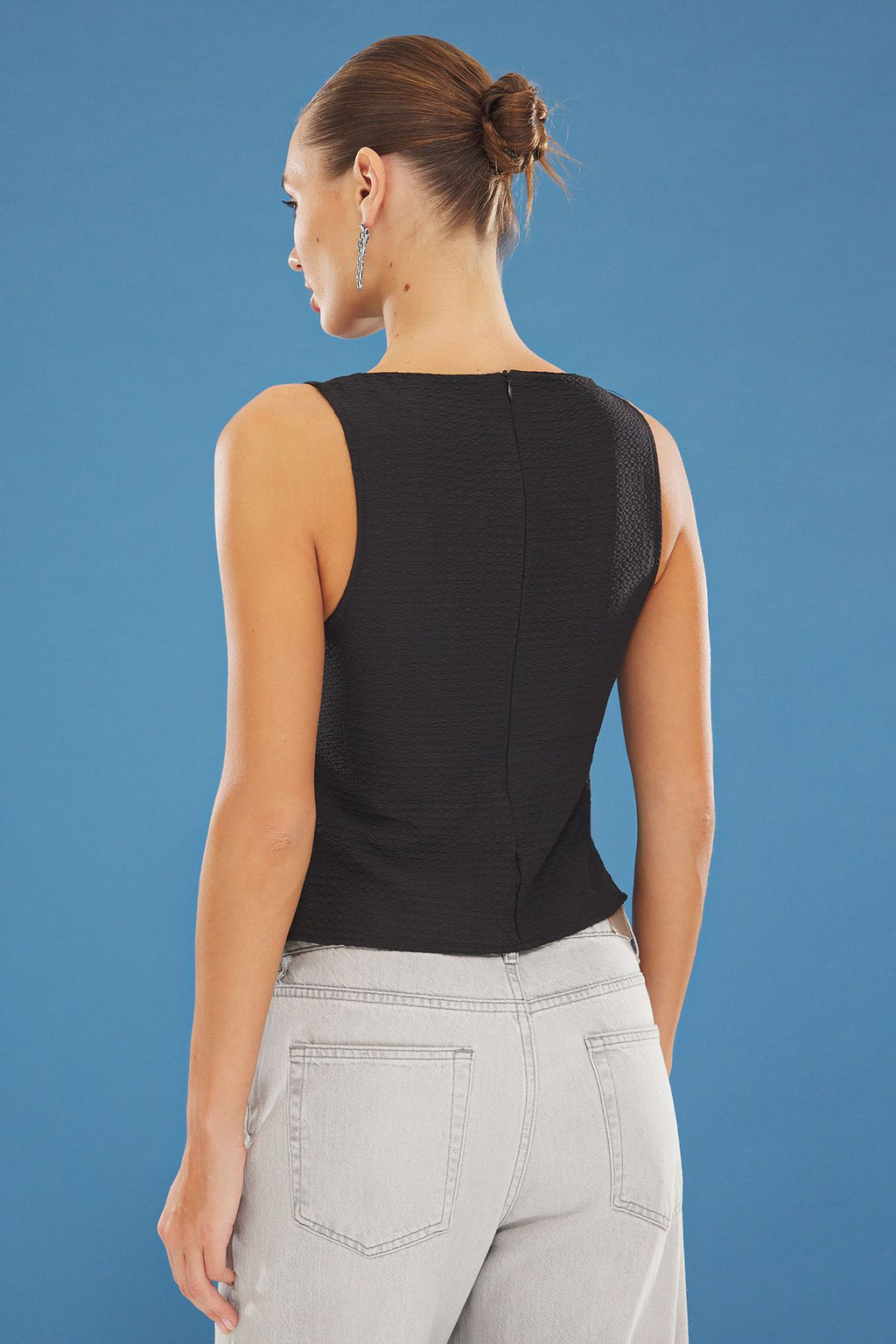 Siyah Kay?k Yaka Gizli Fermuarl? Dokuma Dokuma Bluz TWOSS25BZ00244 - Trendyolmilla фото 5