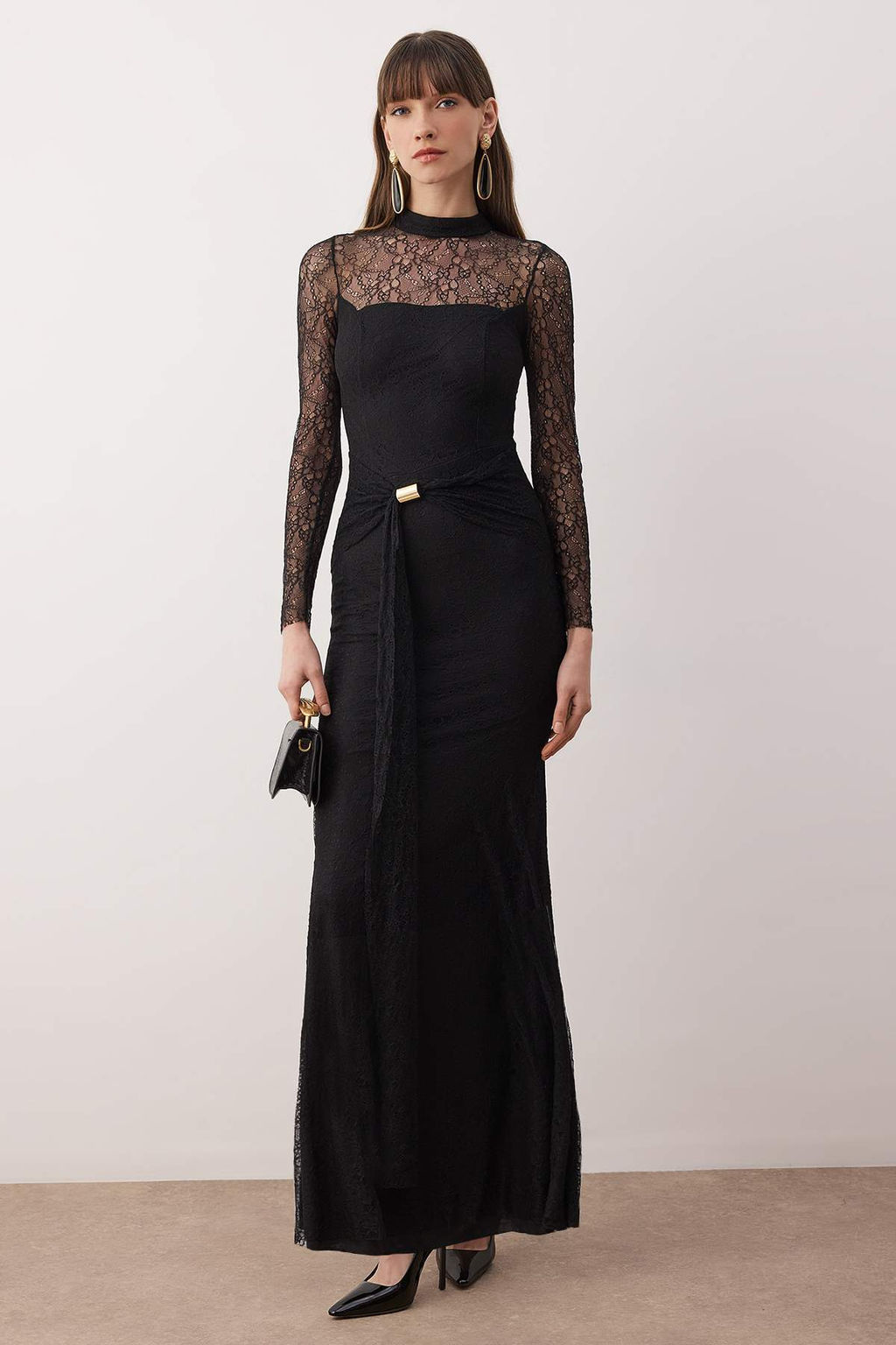 Vucuda Oturan Siyah Dantel Maxi S?k Abiye Gece Mezuniyet Elbisesi TPRAW26EL00086