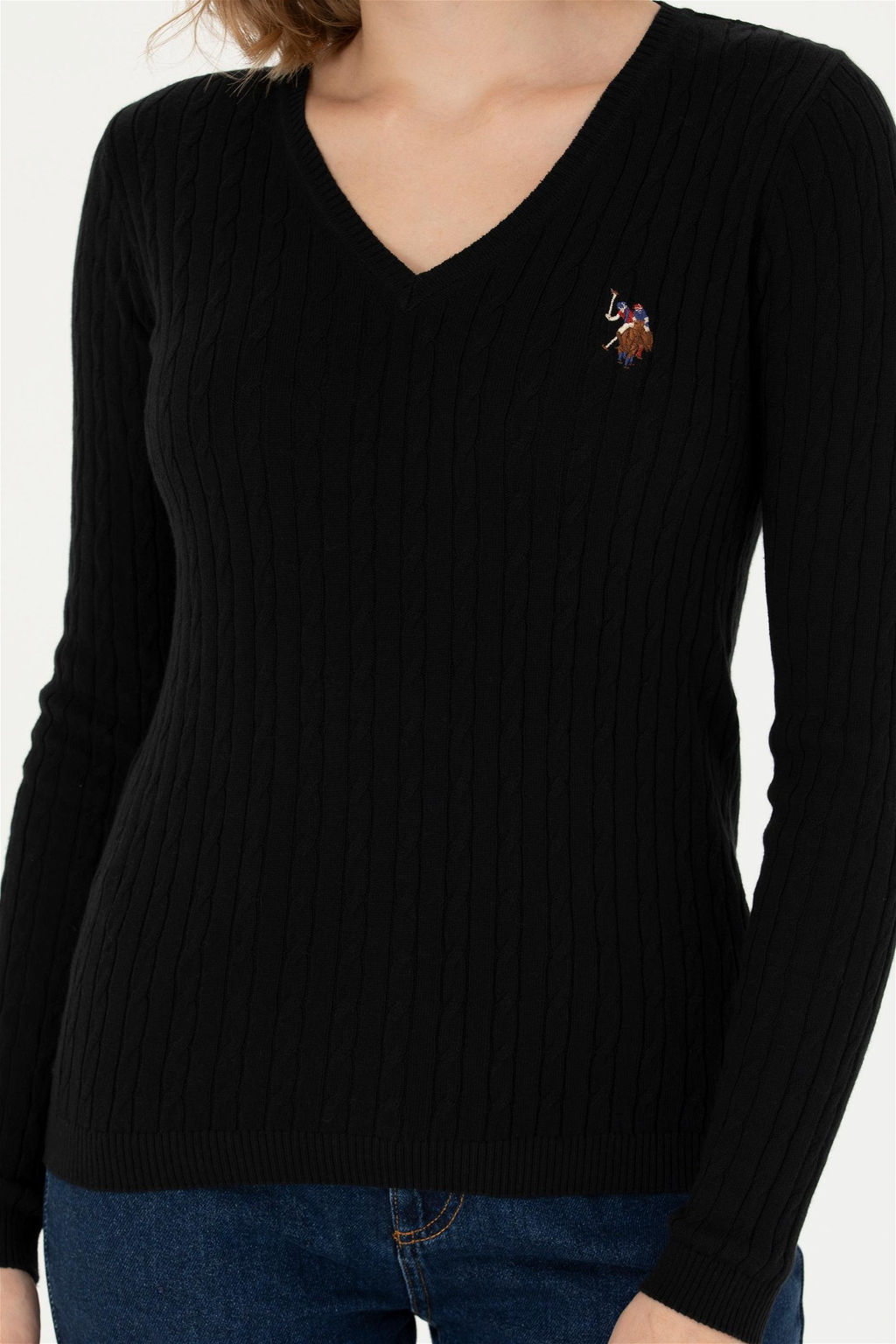 Женский черный базовый свитер с v-образным вырезом Неожиданная скидка в корзине - U.s. polo assn фото 6