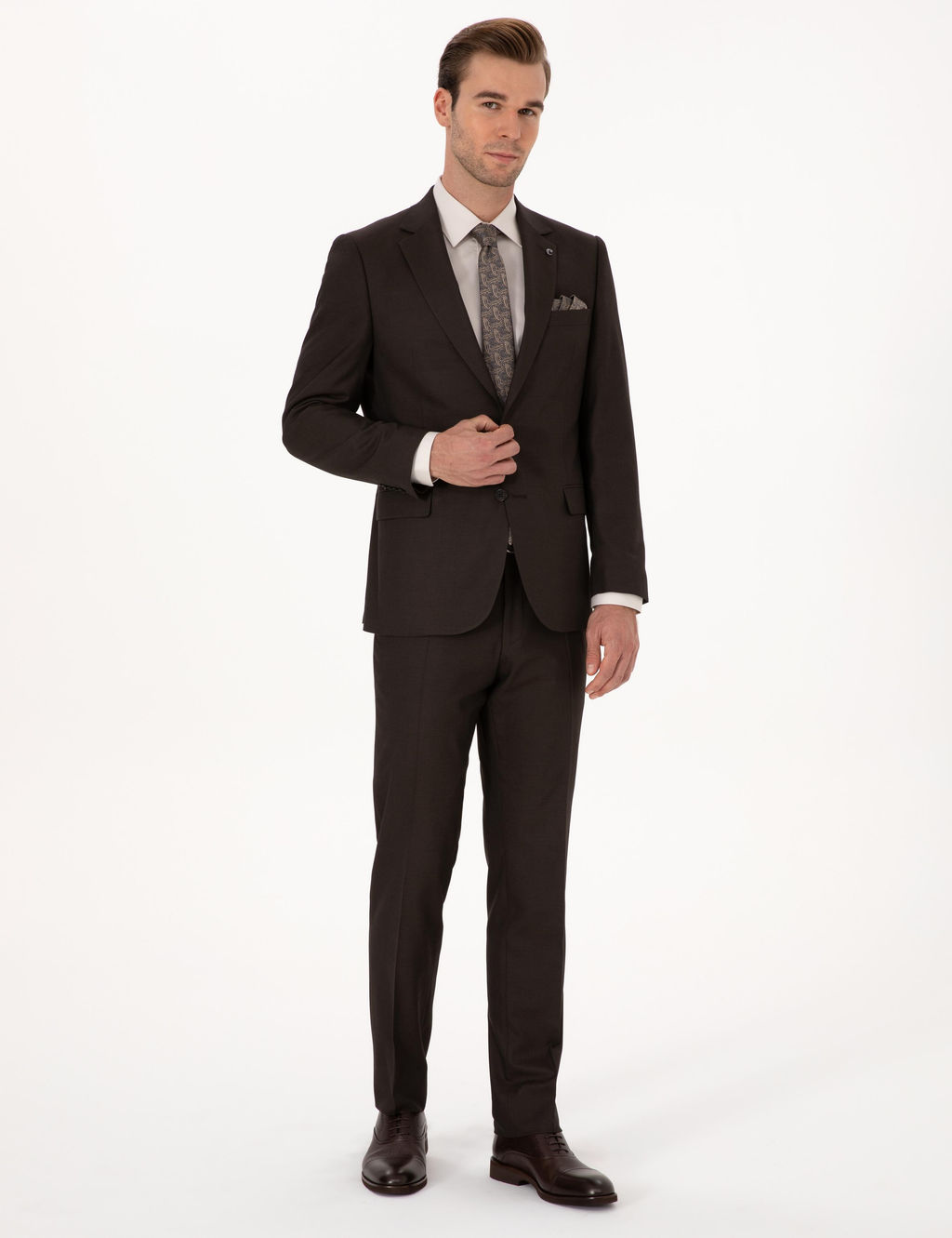 Kahverengi Slim Fit Tak_m Elbise