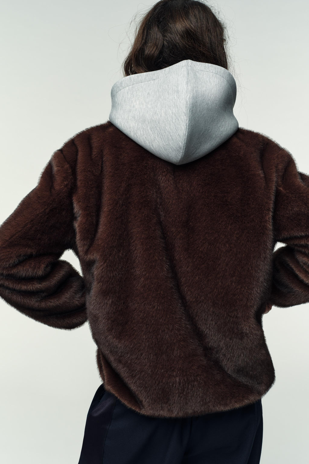 CONTRAST BOMBER JACKET WITH FAUX FUR HOODIE