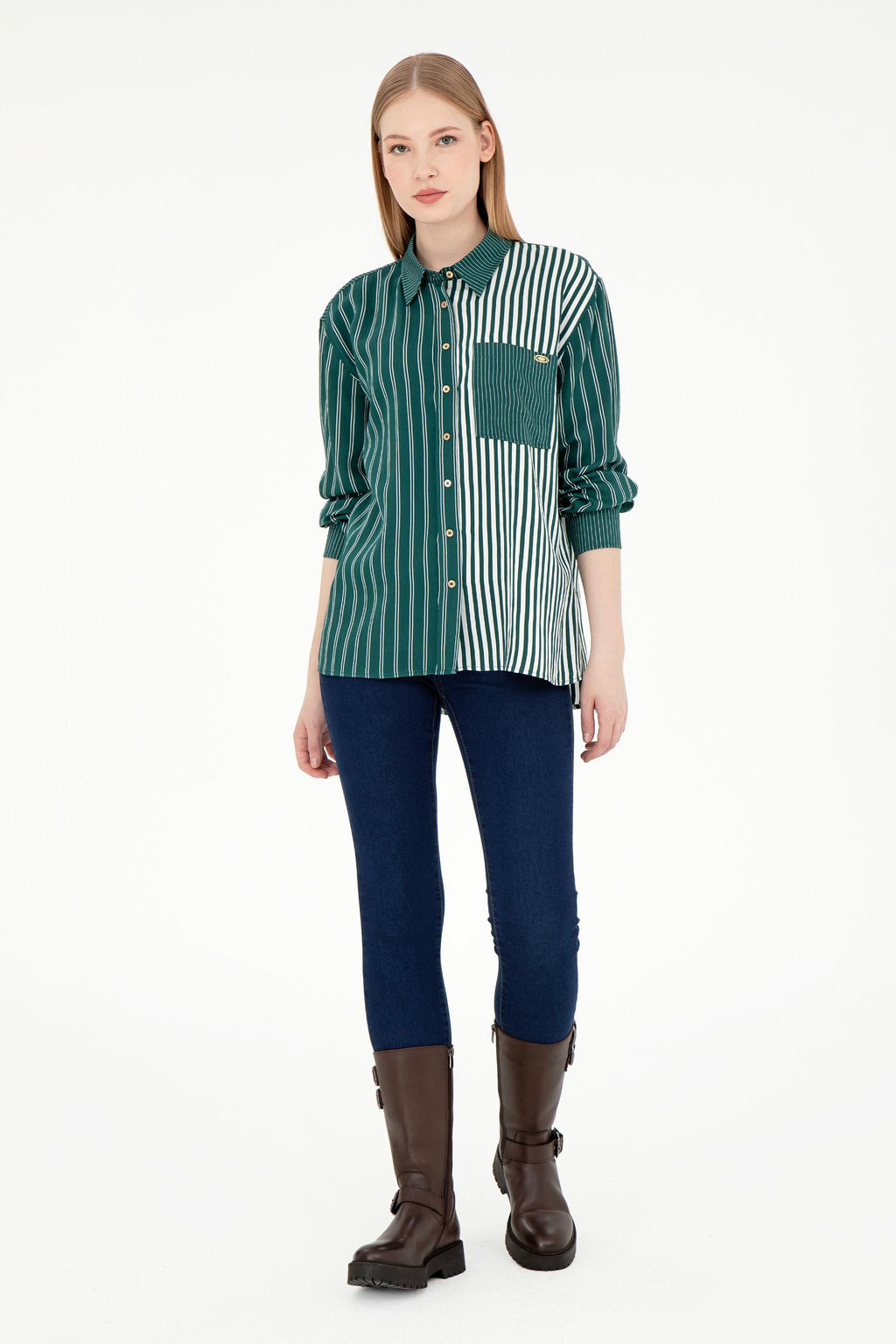 Женская темно-зеленая рубашка с длинным рукавом Неожиданная скидка в корзине - U.s. polo assn фото 4