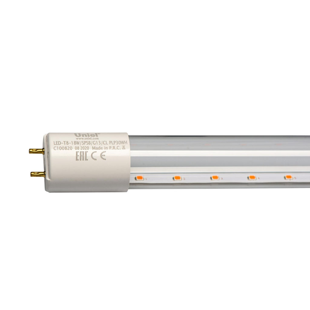 LED-T8-18W/SPSB/G13/CL PLP30WH Лампа светодиодная для растений. Форма "T8", прозрачная. Спектр для рассады и цветения. ТМ Uniel.