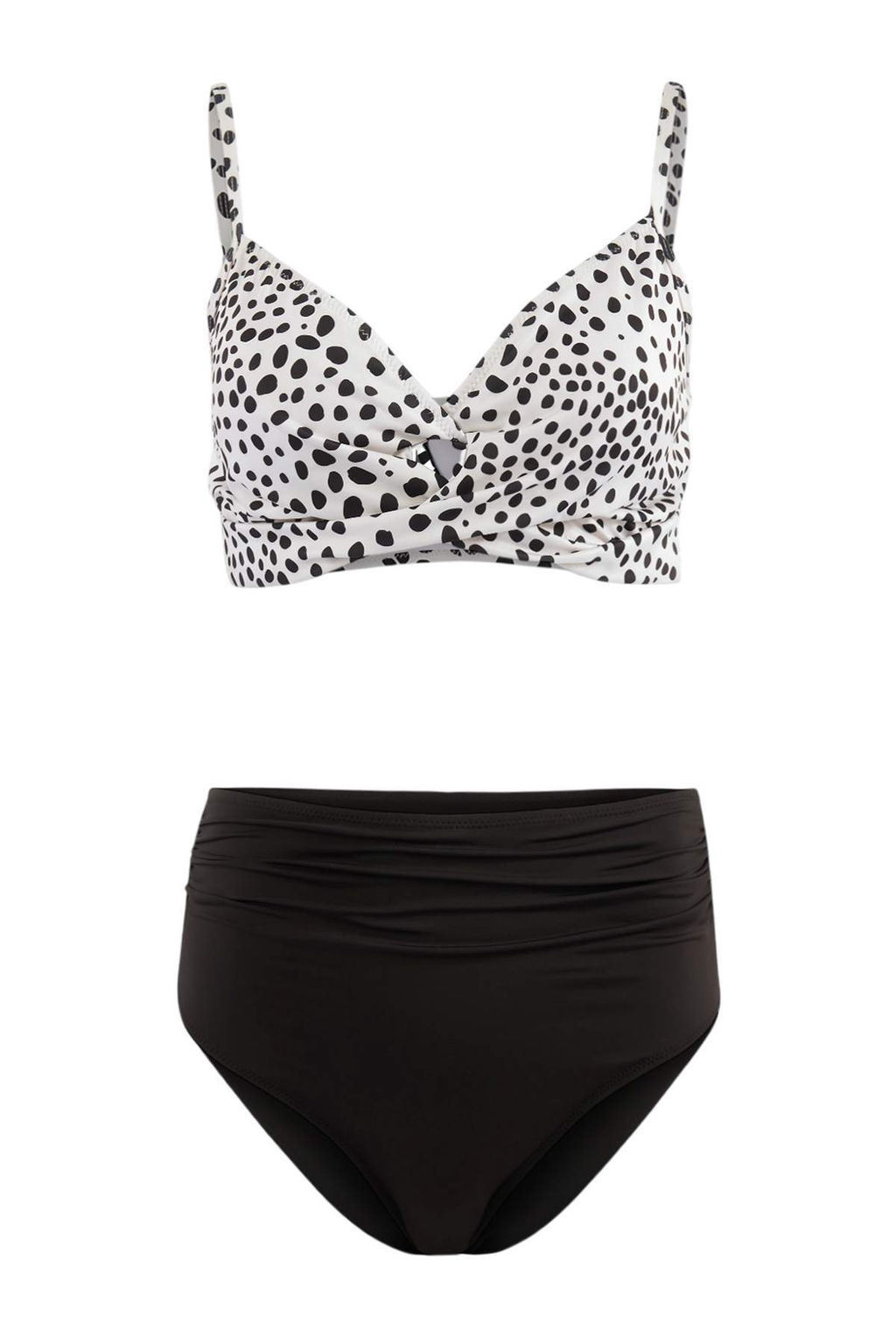 Puantiyeli Drapeli Ucgen Kapl? Hipster Yuksek Bel Bikini Tak?m? TBESS25BT00202