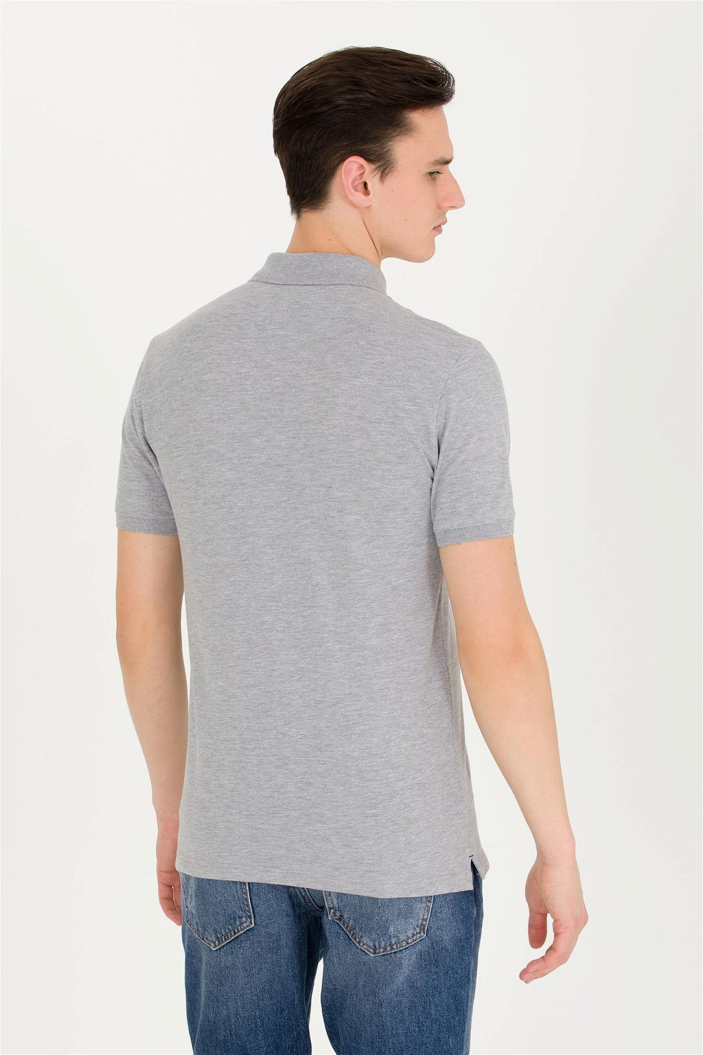 Мужская серая меланжевая базовая футболка с воротником поло - U.s. polo assn фото 11