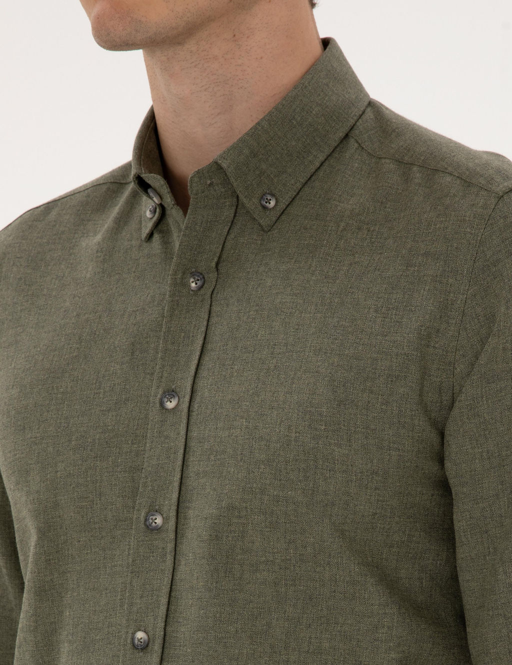 Haki Flanel Dokulu Slim Fit Uzun Kollu G_mlek - Pierre cardin фото 7