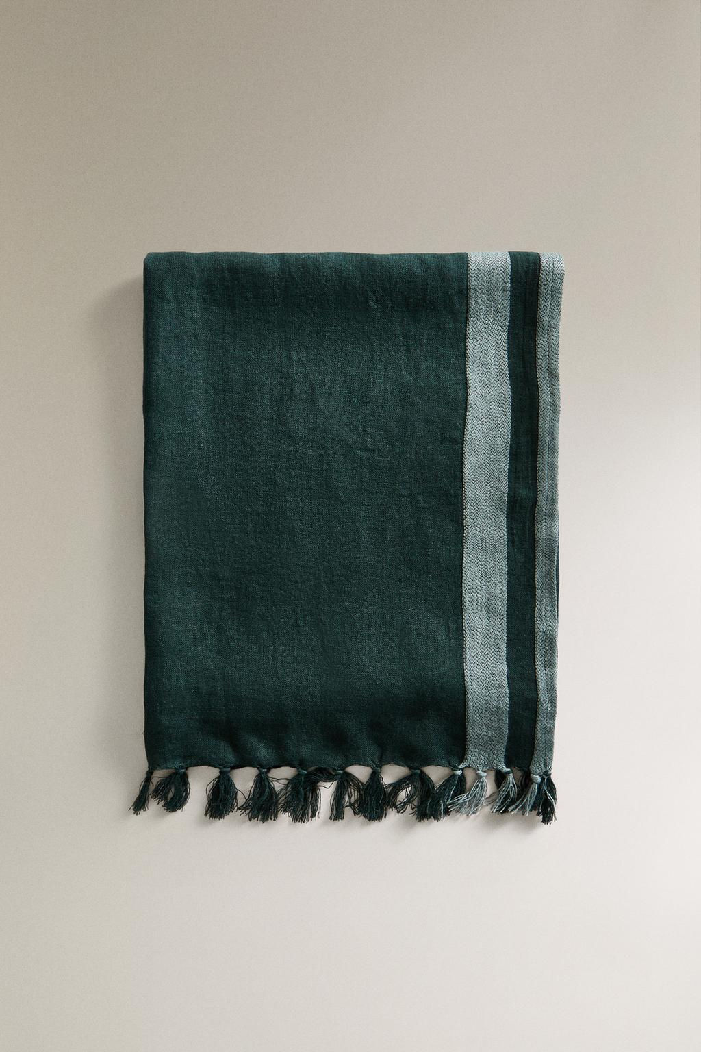 STRIPED LINEN WRAP BEACH TOWEL WITH FRINGING - Zara фото 3