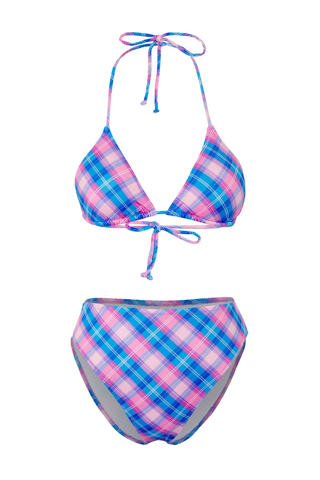 Trendyolmilla Mavi Ekose Desenli Ucgen Dokulu Dusuk Bel Bikini Tak?m? TBESS25BT00188 фото 6