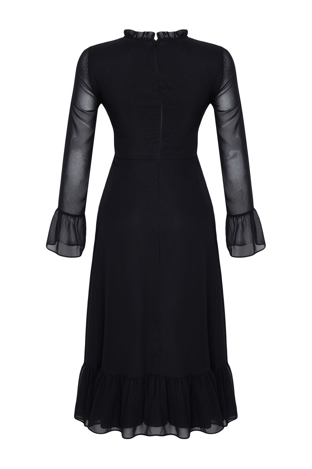 Siyah Animal Desenli A Kesim Dik Yaka Midi Astarl? Sifon Dokuma K?sl?k Elbise TWOAW25EL00173