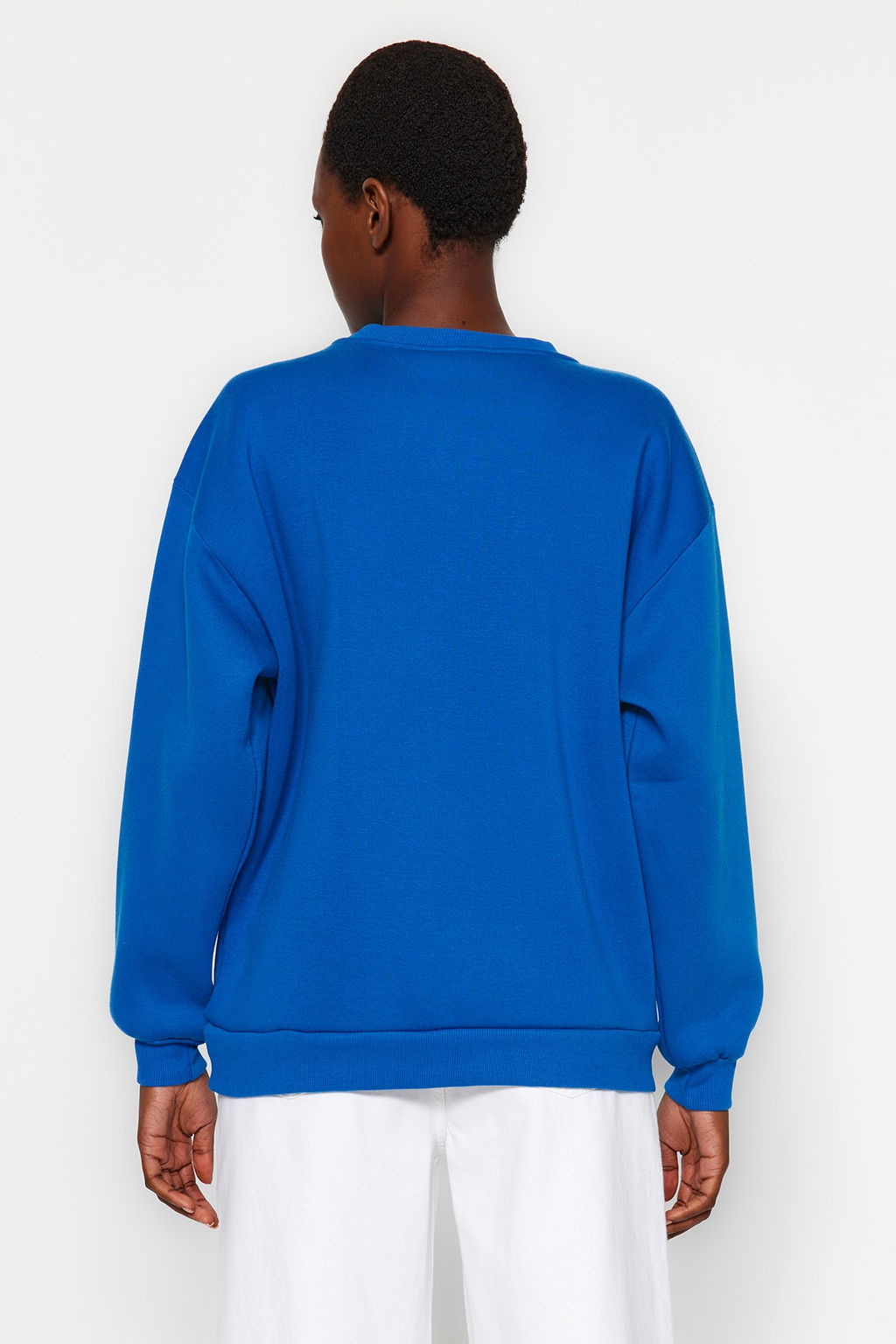 Saks Oversize/Rahat Kesim Basic Bisiklet Yaka Kal?n/Ici polarl? Orme Sweatshirt TWOAW24SW00102