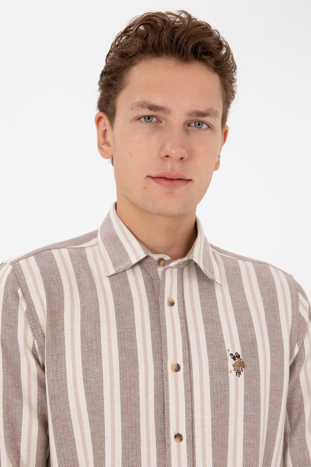 Erkek Krem _izgili Uzun Kollu Kahverengi G_mlek