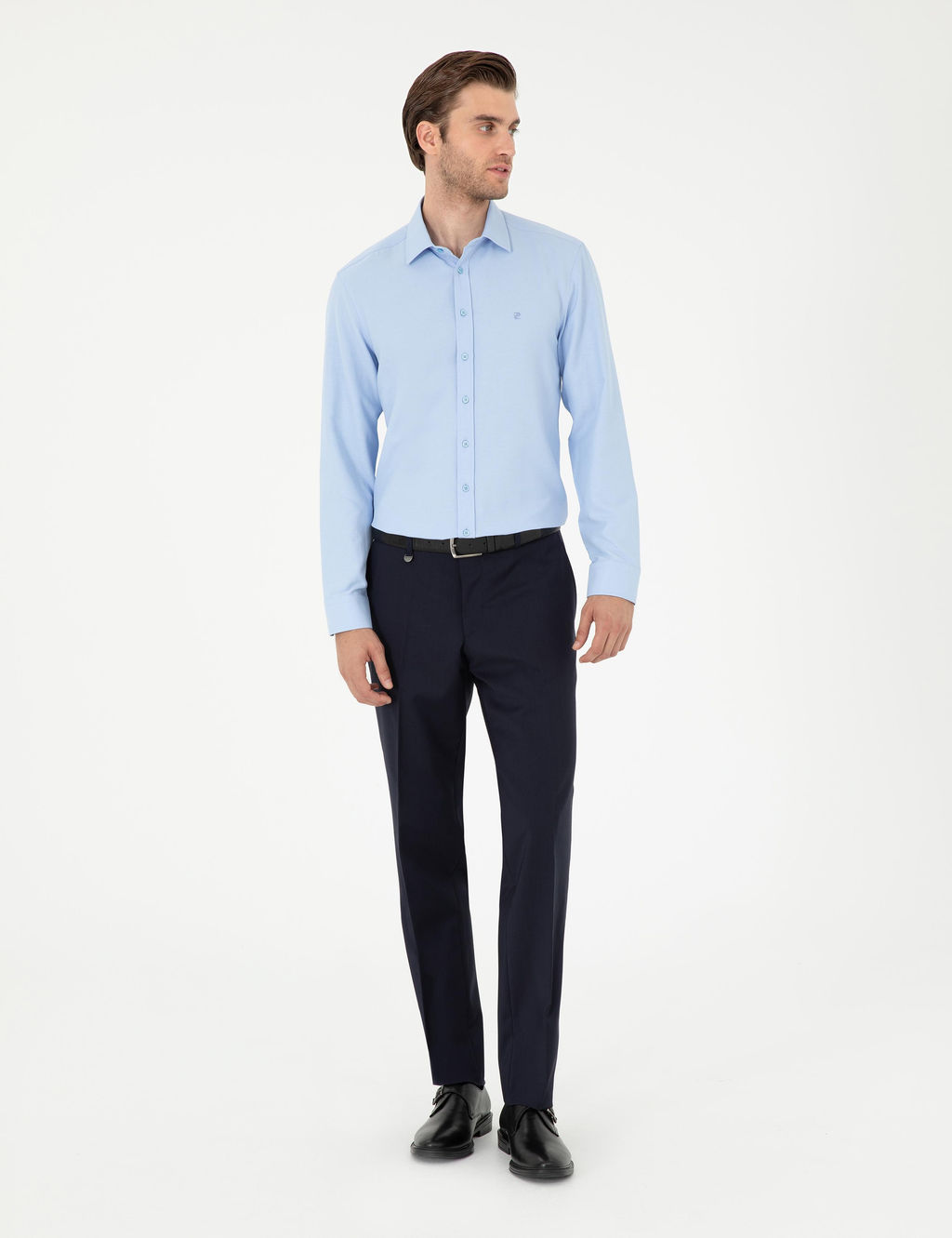 Koyu Mavi Oxford Slim Fit Uzun Kollu G_mlek