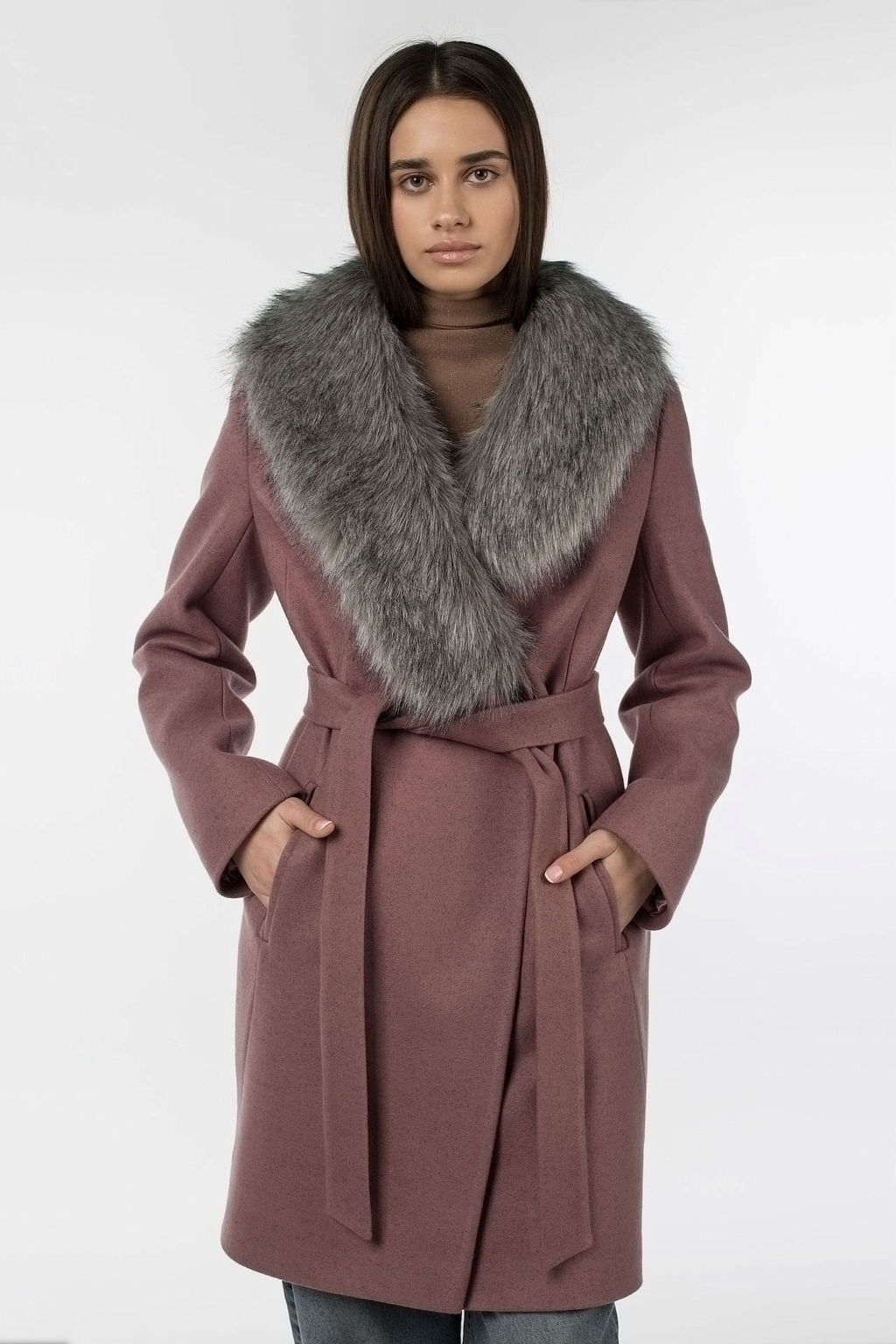 02-3070 Пальто женское утепленное (пояс) - El podio фото 8