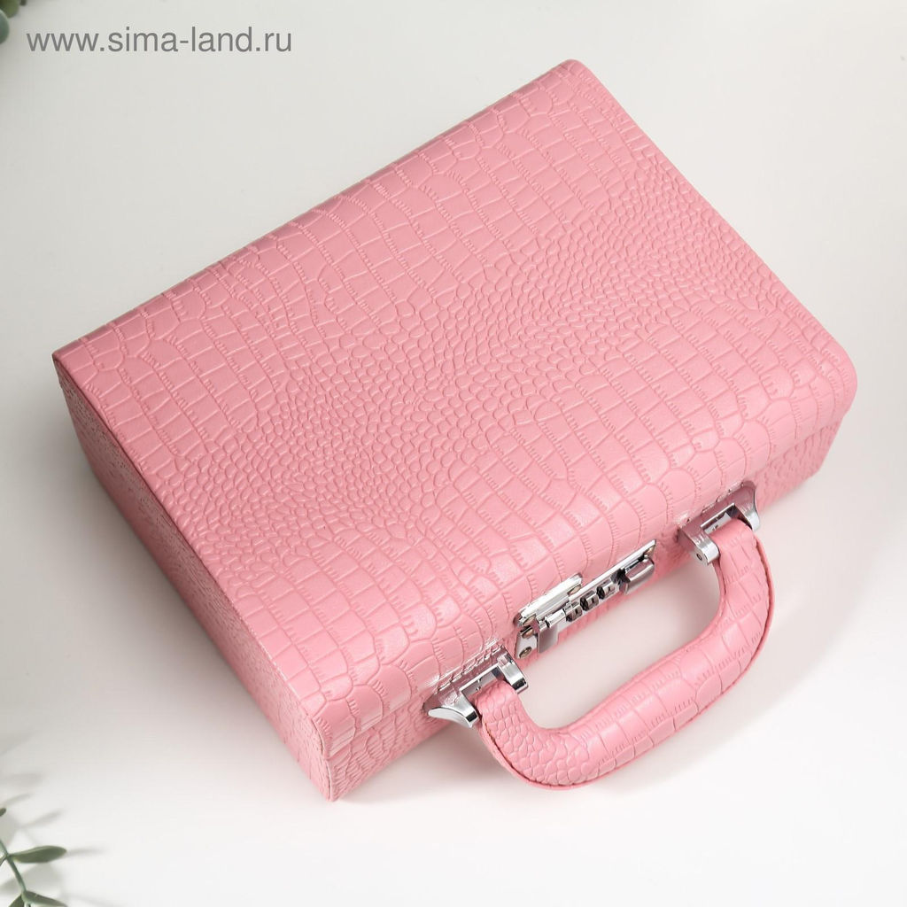 Шкатулка кожзам для украшений Кожа крокодила розовый матовый чемодан 10х18х24 см - Simaland фото 4