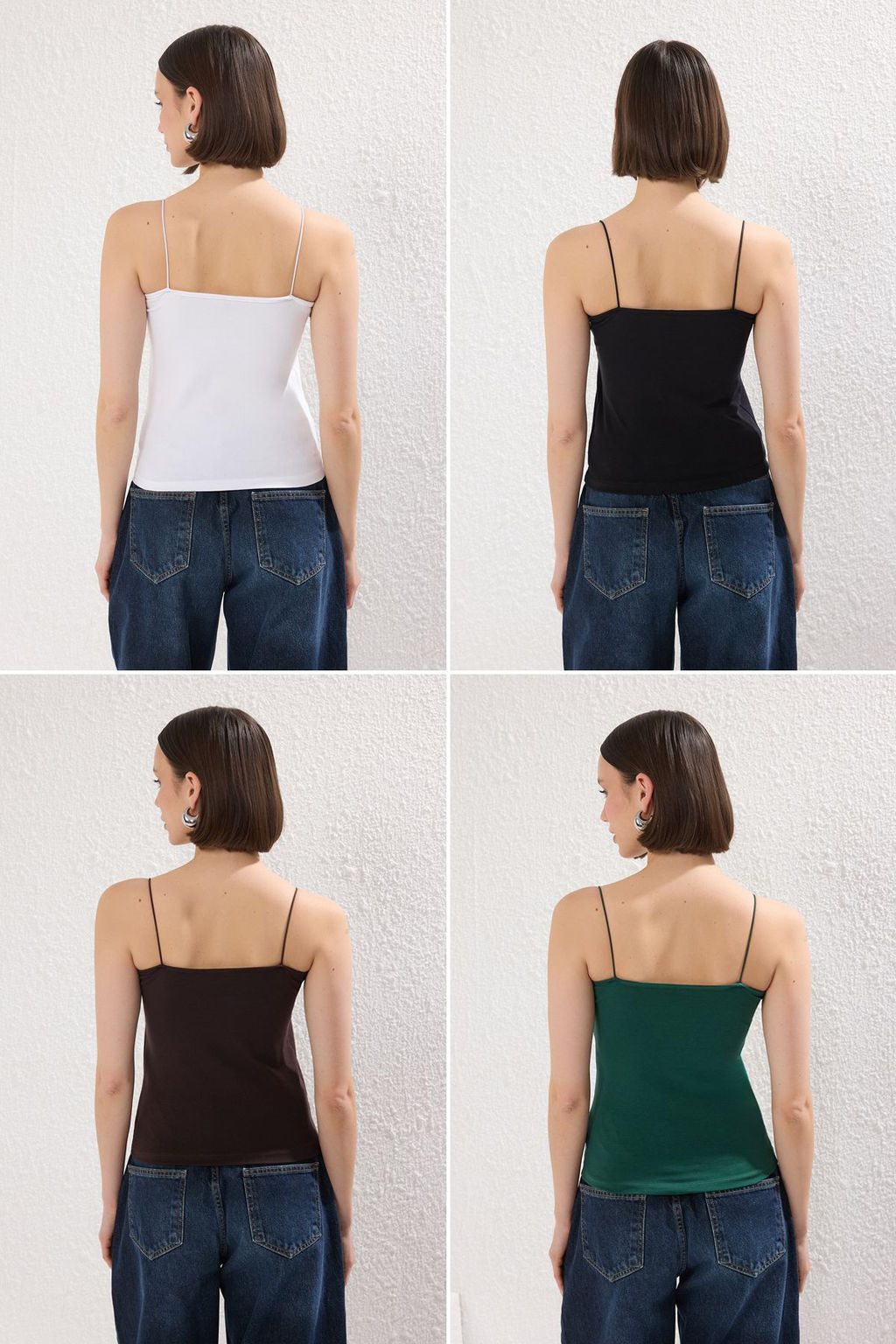 Trendyolmilla Siyah-Beyaz-Zumrut Yesili-Kahverengi 4lu Paket Ask?l? Vucuda Oturan Esnek Orme Atlet TWOSS25AL00055 фото 2