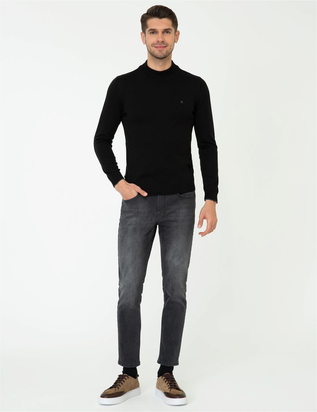 Siyah Slim Fit Yar_m Bal_k__ Yaka Basic Triko Kazak - Pierre cardin фото 5