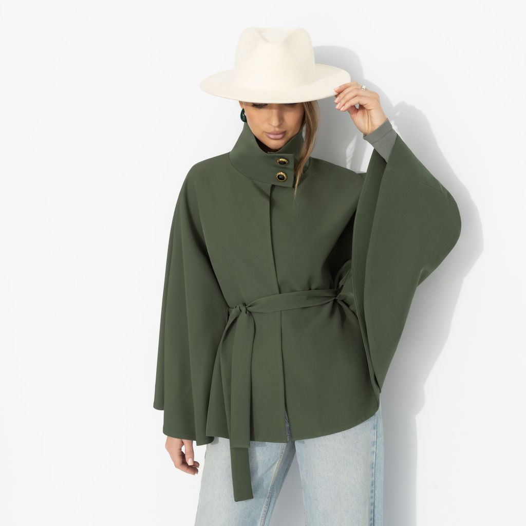 Жакет‑кейп на подкладе, Дикое притяжение (с поясом, хаки) - Charutti фото 4