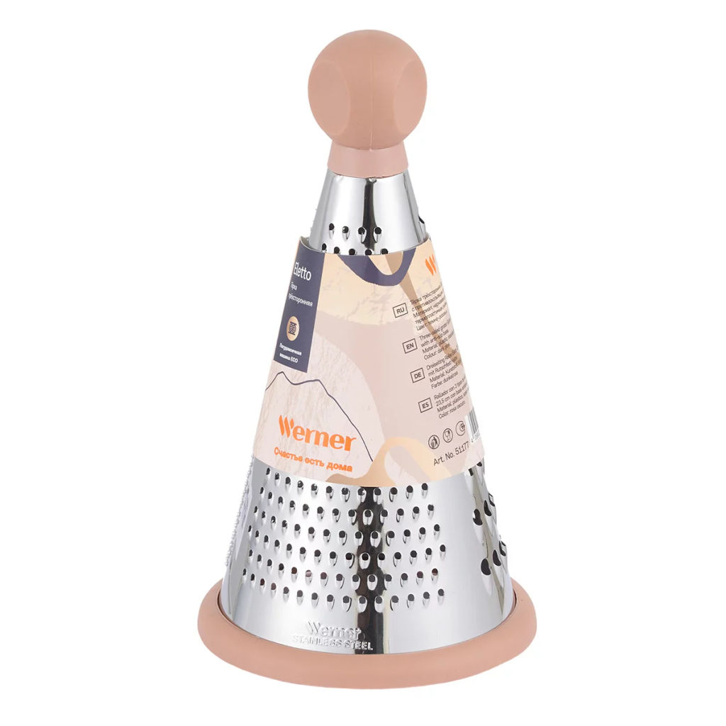 51177 WERNER Тёрка трёхсторонняя ELETTO, 23,5 см, с противоскользящим основанием. Цвет: серый. Материал: нержавеющая сталь, пластик, термопластичная резина.  фото 4