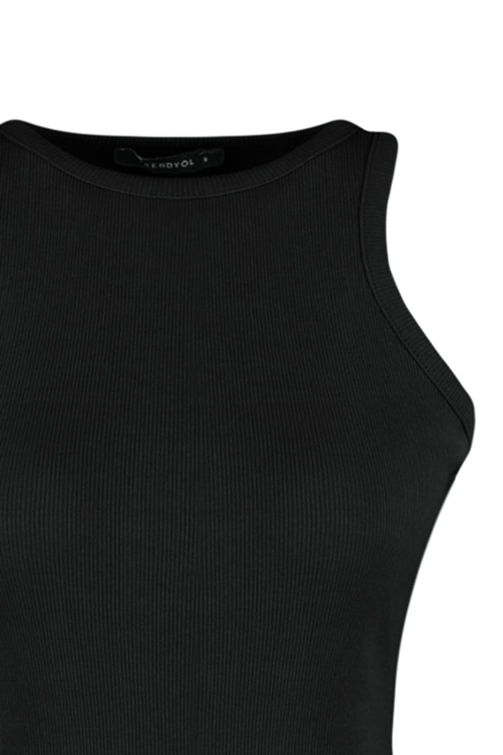 Siyah Fitilli Kollar? Volanl? Bodycone/Vucuda Oturan Esnek Mini Orme Kalem Elbise TWOSS23EL00303