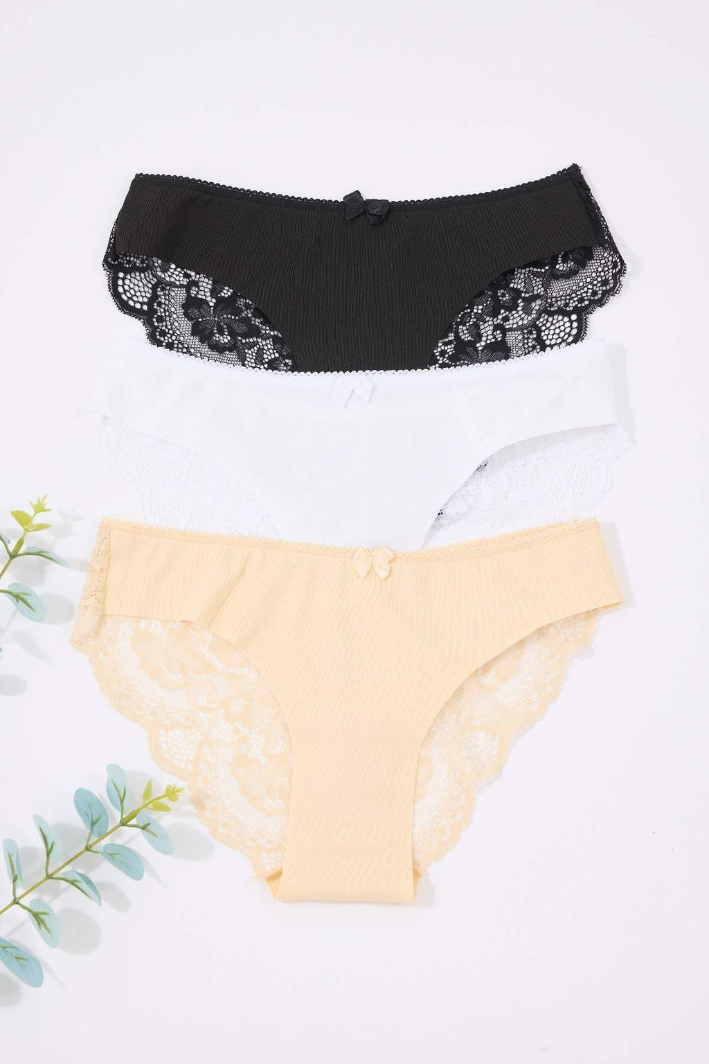 Siyah-K?rm?z?-Pudra 3lu Micro Dantel ve Kurdele/Fiyonk Detayl? Orme Brazilian Kulot THMAW26KU00003 - Trendyolmilla фото 7