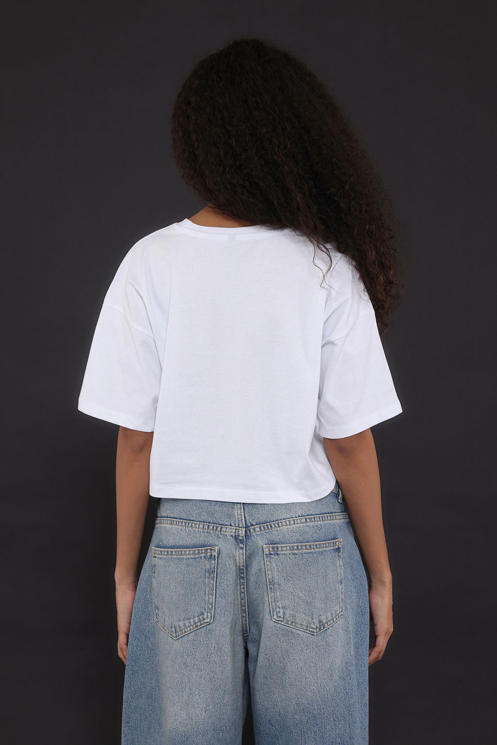 Beyaz %100 Kal?n Pamuklu Premium Crop Bisiklet Yaka Orme T-Shirt TWOSS23TS00038