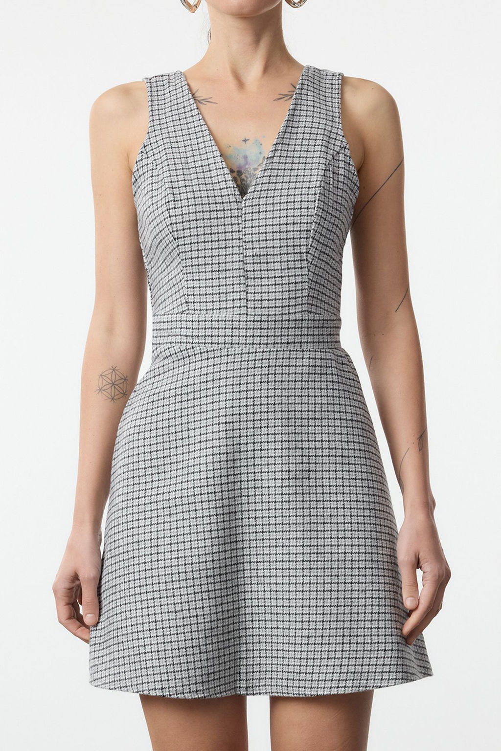 Gri Ekose / Kareli K?sa / Mini Dokuma Elbise TWOAW25EL00484