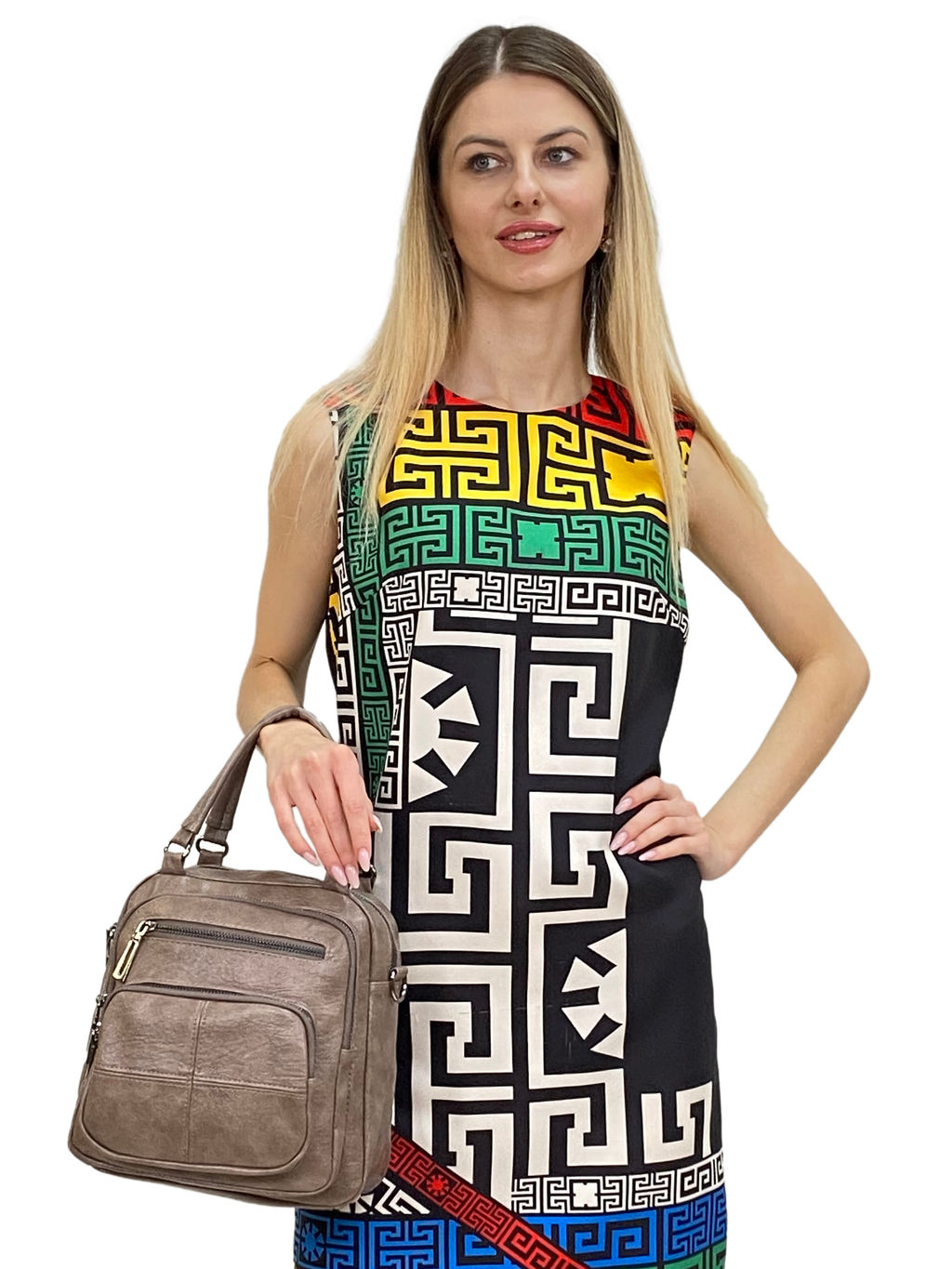 Женская сумка-рюкзак трансформер из искусственной кожи, цвет хаки - Greta фото 3