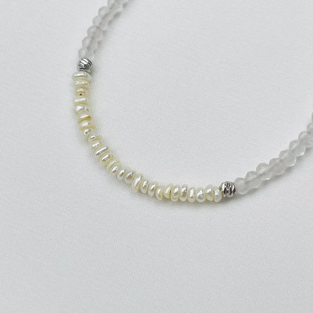 Браслет из Розового кварца и Жемчуга 17,5 см +